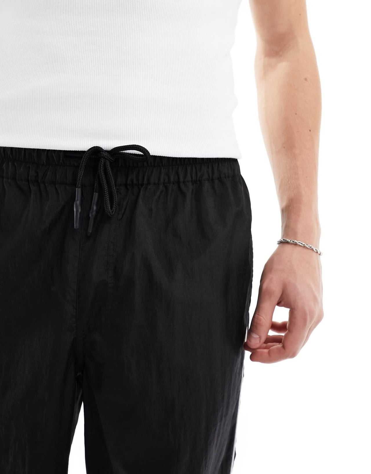 ASOS DESIGN wide awkward length nylon trouser with toggle detail in black - ASOS Sample Sale EU Store