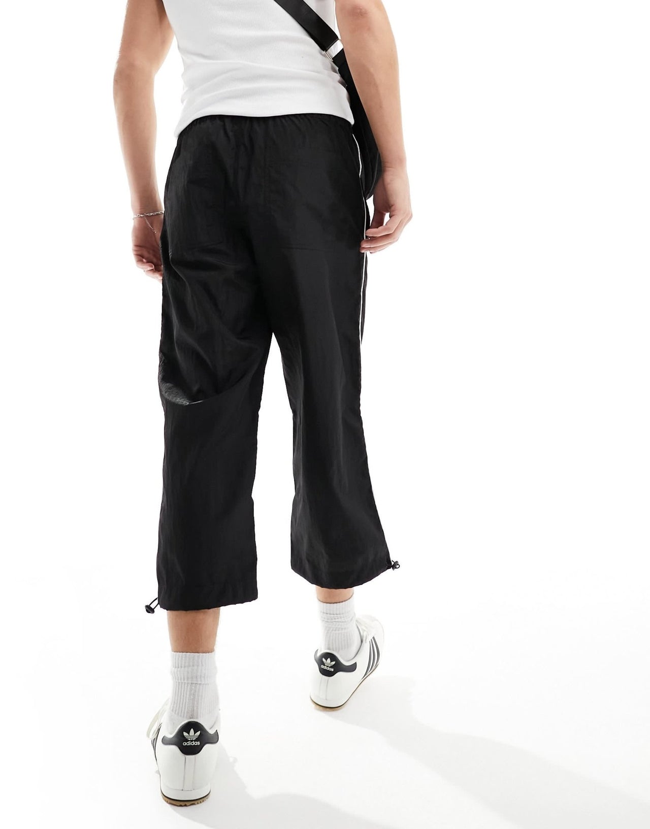 ASOS DESIGN wide awkward length nylon trouser with toggle detail in black - ASOS Sample Sale EU Store