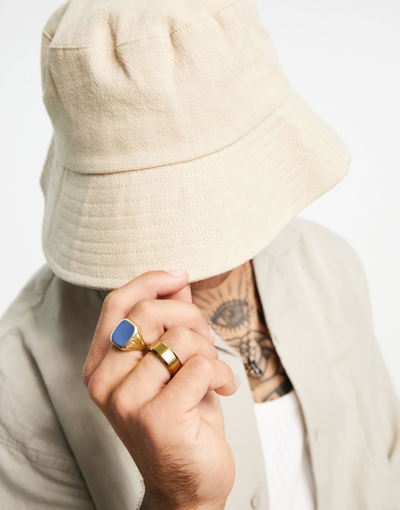 ASOS DESIGN wide brim bucket hat in stone linen - ASOS Sample Sale EU Store