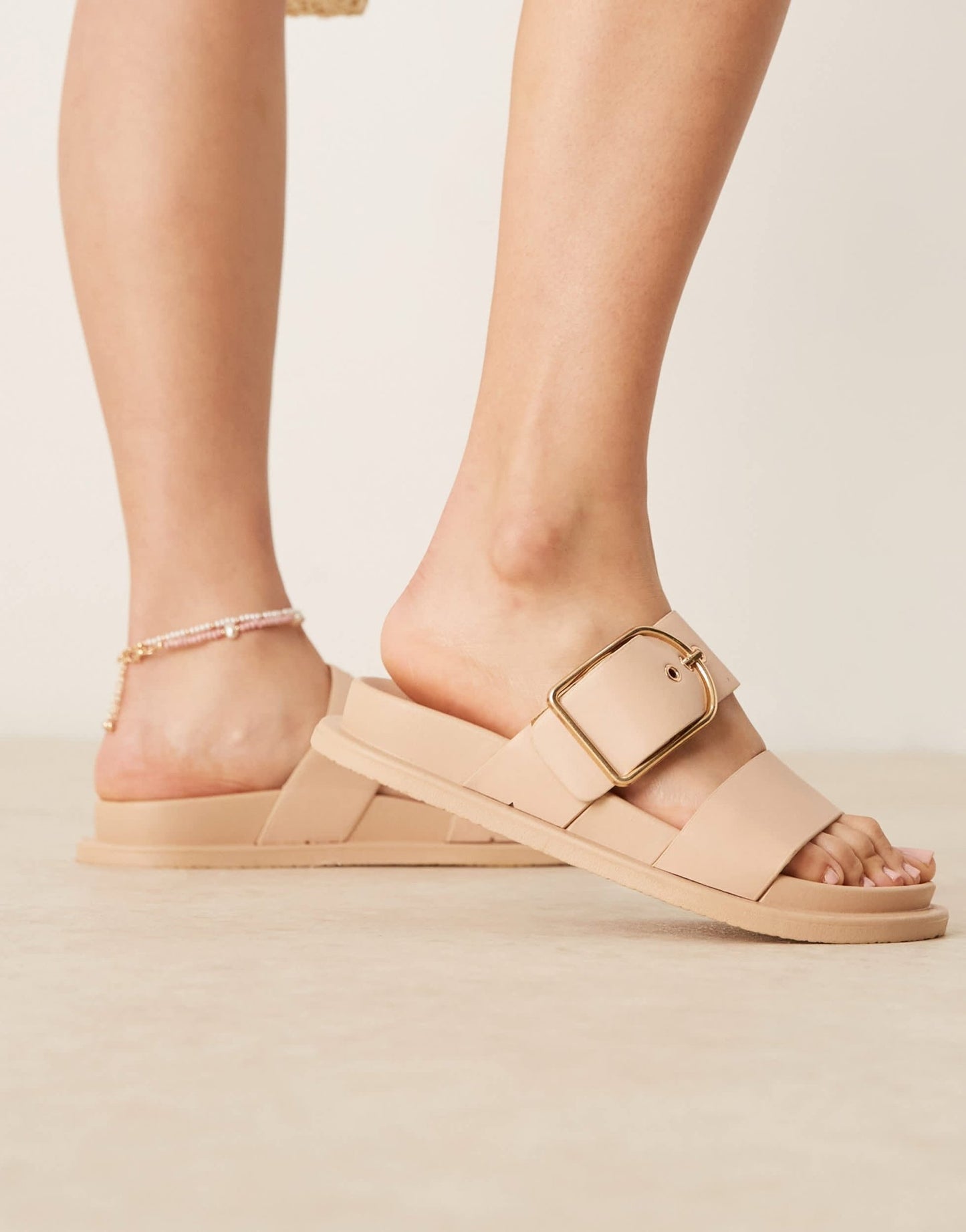 ASOS DESIGN Wide Fit Frozen double strap slider in beige - ASOS Sample Sale EU Store