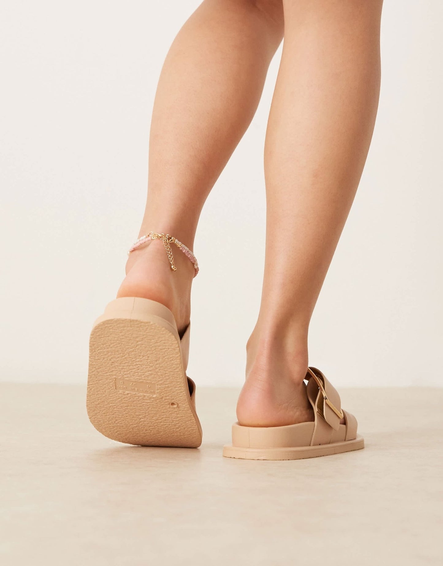 ASOS DESIGN Wide Fit Frozen double strap slider in beige - ASOS Sample Sale EU Store