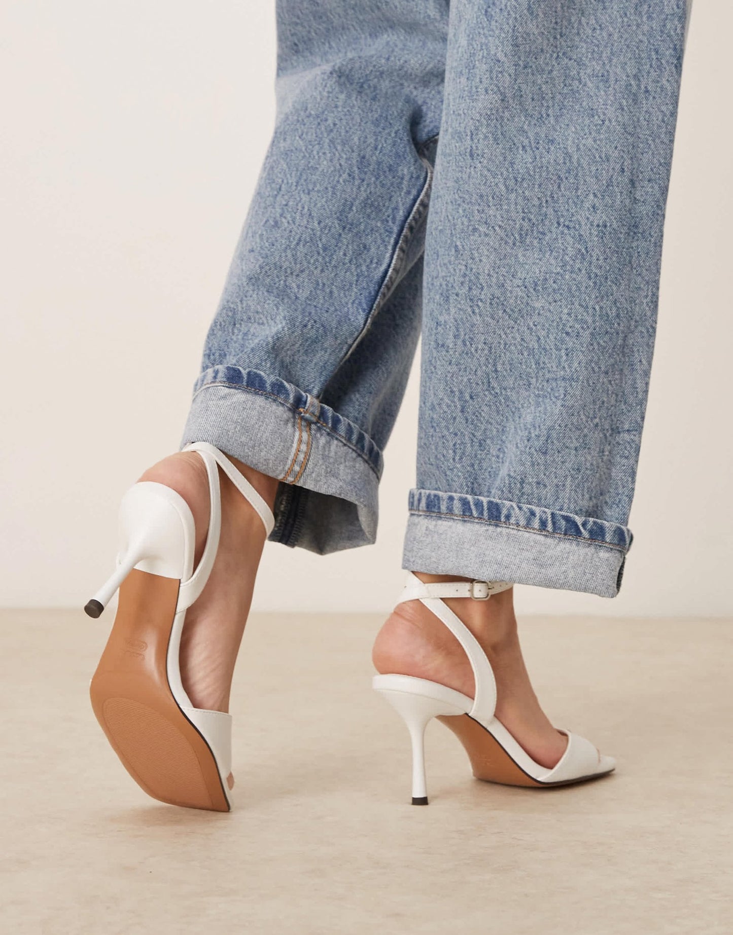 ASOS DESIGN Wide Fit Hollow barely there heeled sandals in white - ASOS Sample Sale EU Store