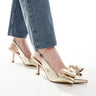 ASOS DESIGN Wide Fit Sapphire bow detail mid heeled shoes in gold