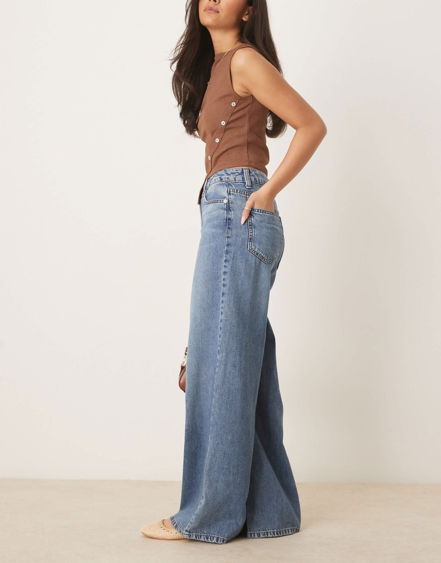 ASOS DESIGN wide leg jean in midwash blue - MBLUE - ASOS Sample Sale EU Store