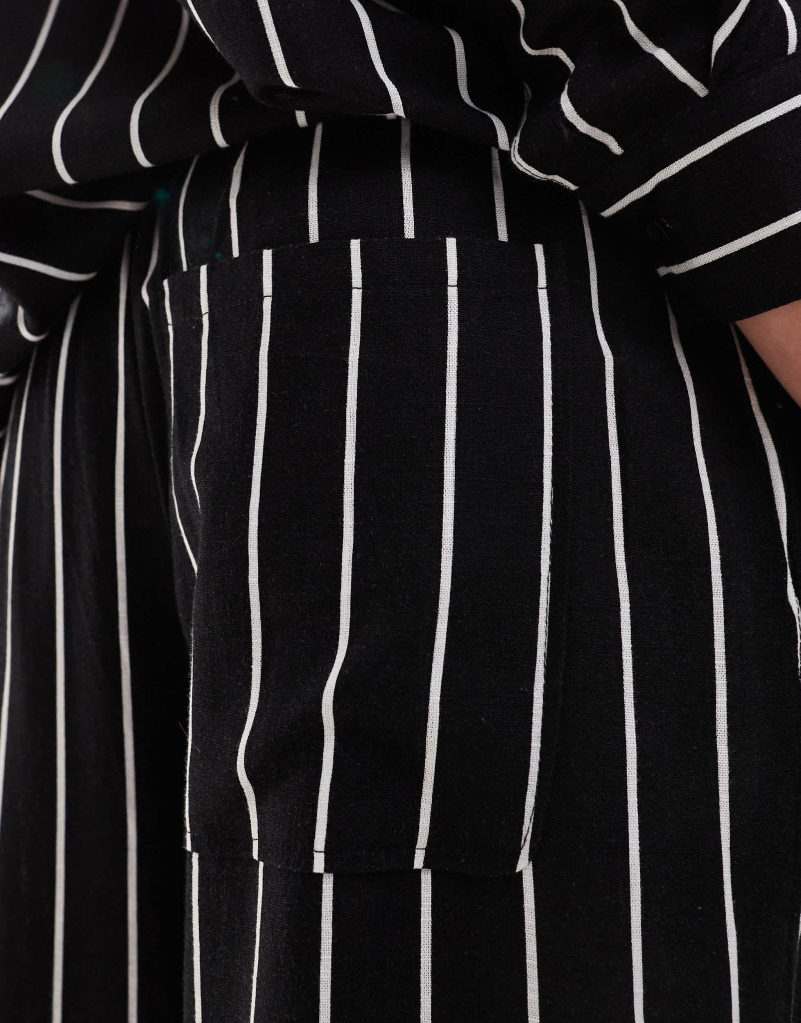 ASOS DESIGN wide leg pull on trouser with linen in black stripe - ASOS Sample Sale EU Store
