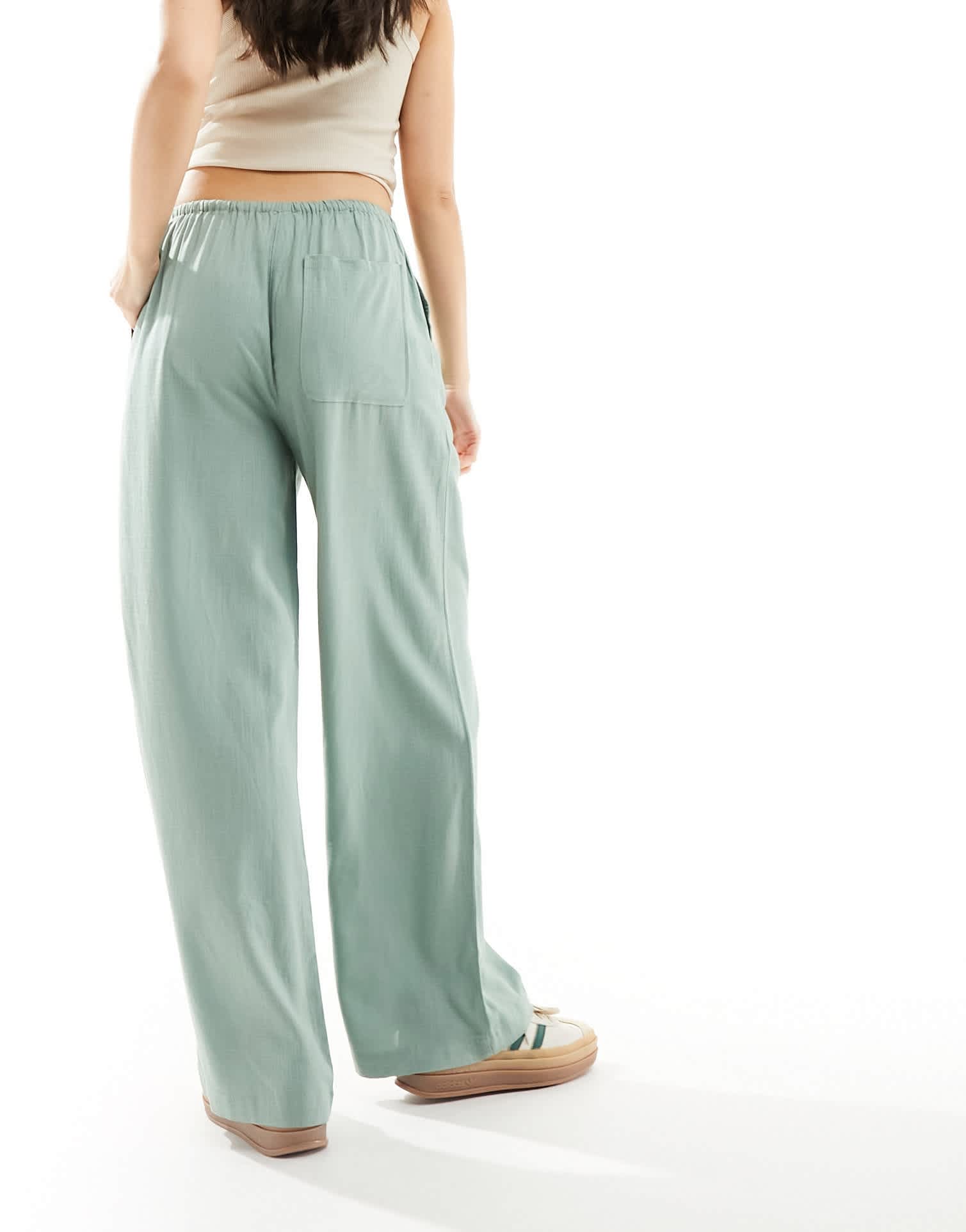 ASOS DESIGN wide leg pull on trouser with linen in green - ASOS Sample Sale EU Store