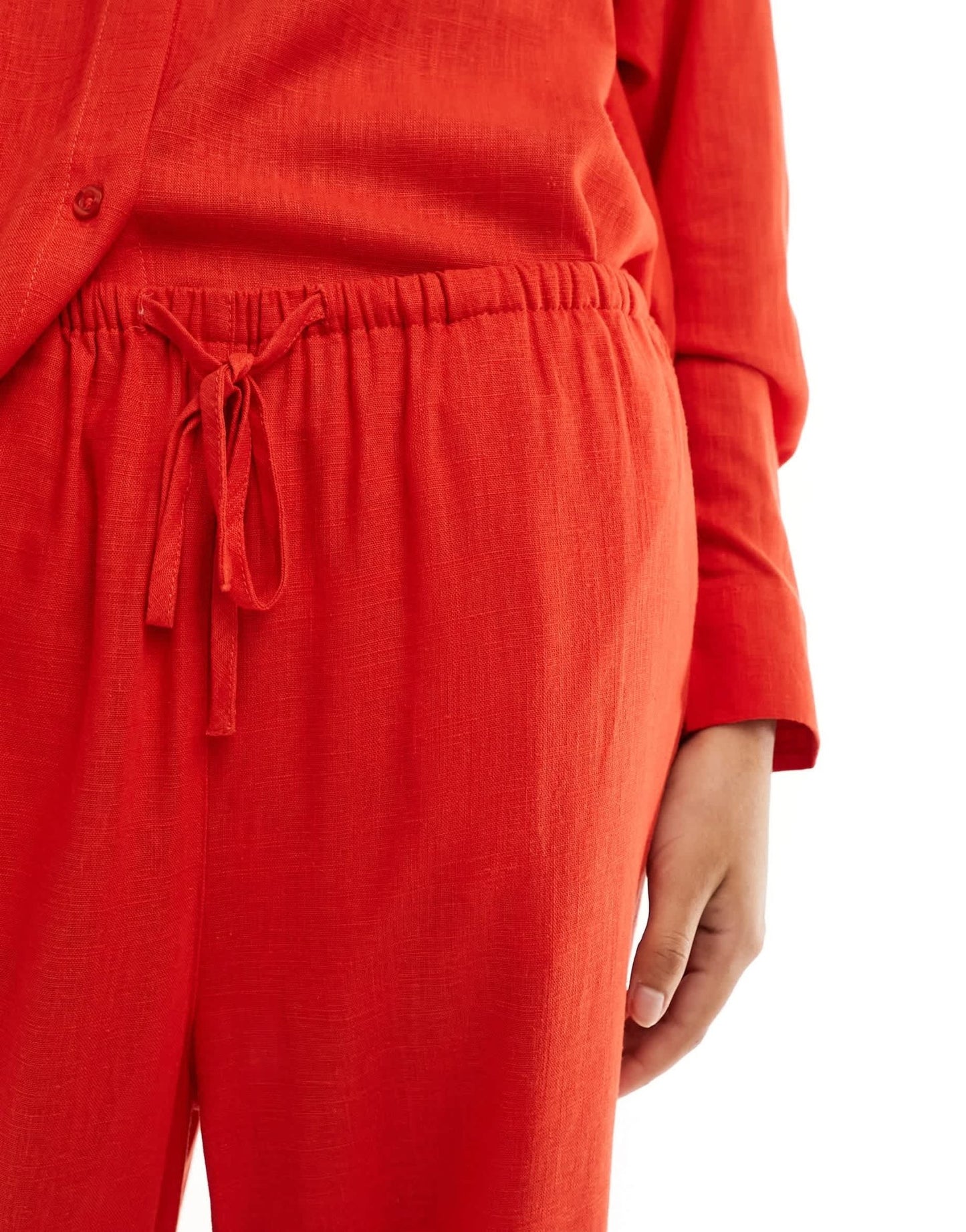 ASOS DESIGN wide leg pull on trouser with linen in red - ASOS Sample Sale EU Store