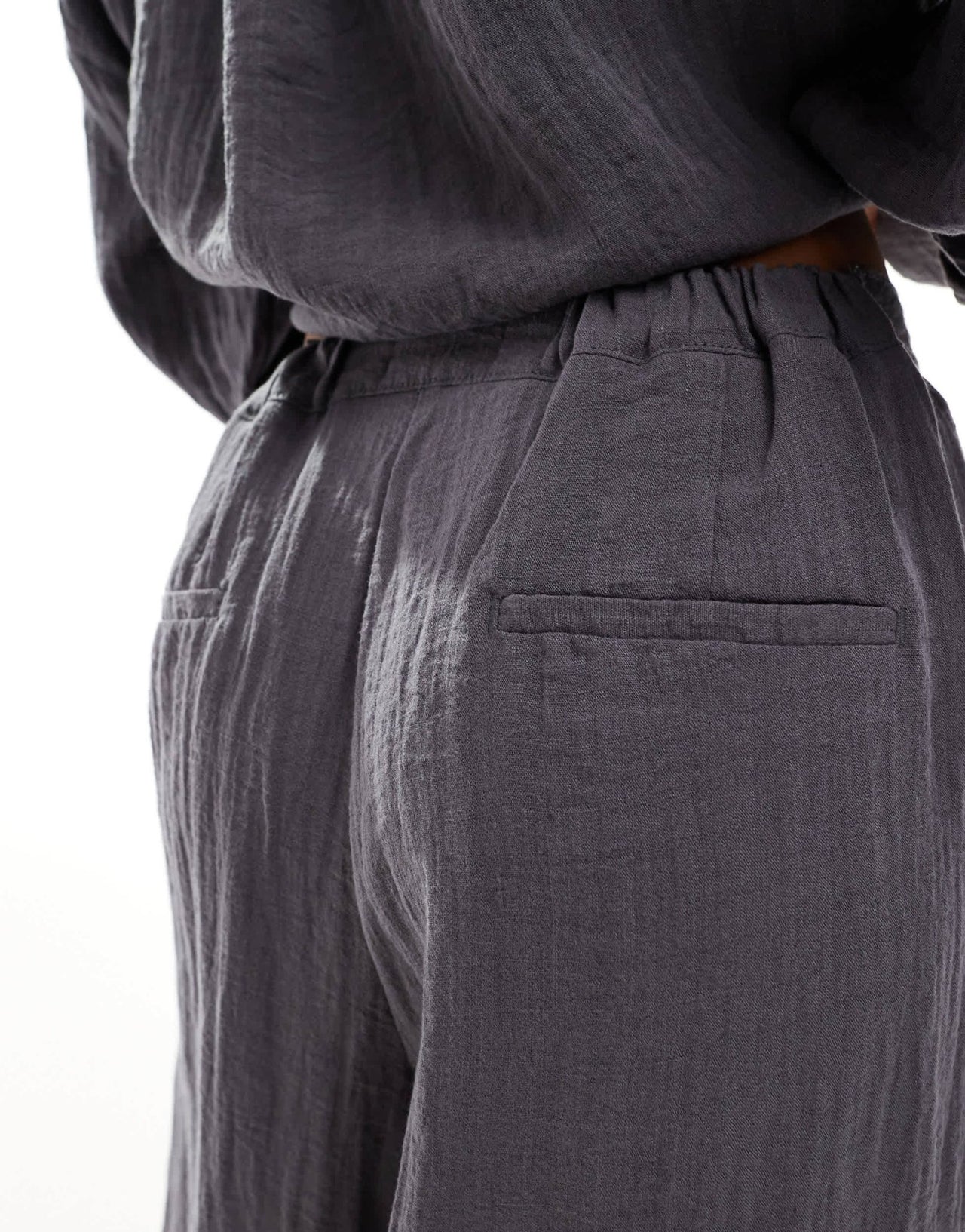 ASOS DESIGN wide leg trouser with pleat detail in textured fabric in charcoal co - ord - ASOS Sample Sale EU Store