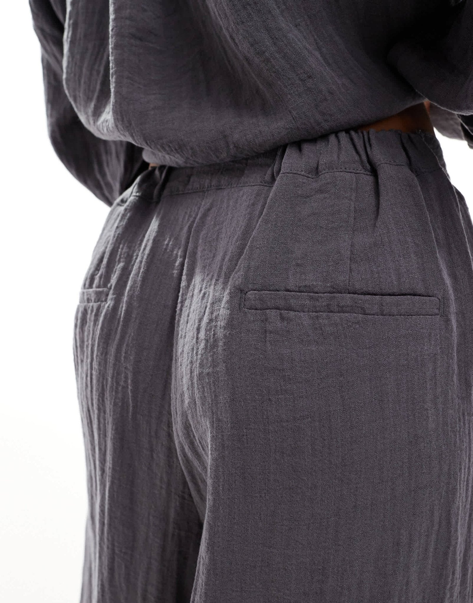 ASOS DESIGN wide leg trouser with pleat detail in textured fabric in charcoal co - ord - ASOS Sample Sale EU Store