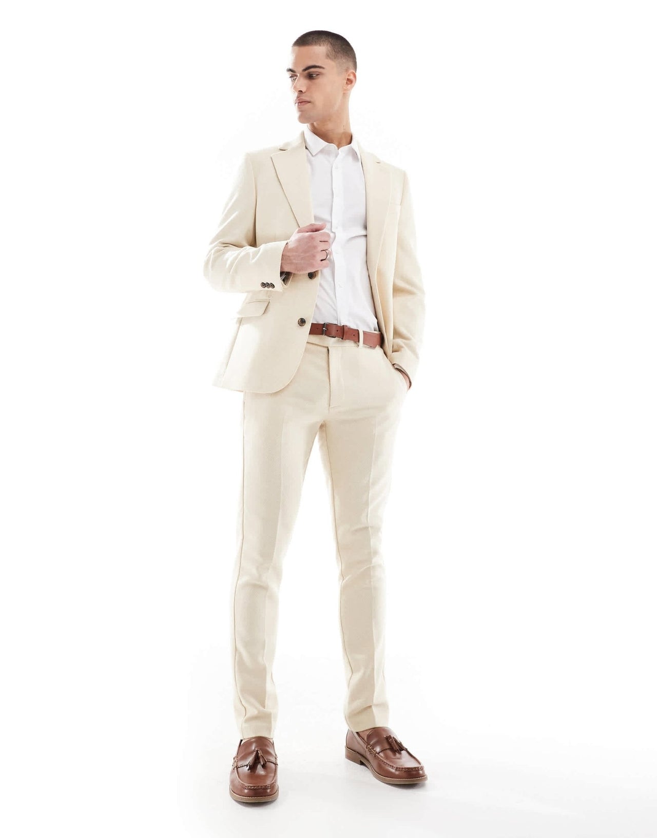 ASOS DESIGN wool blend skinny suit trousers in stone weave - ASOS Sample Sale EU Store