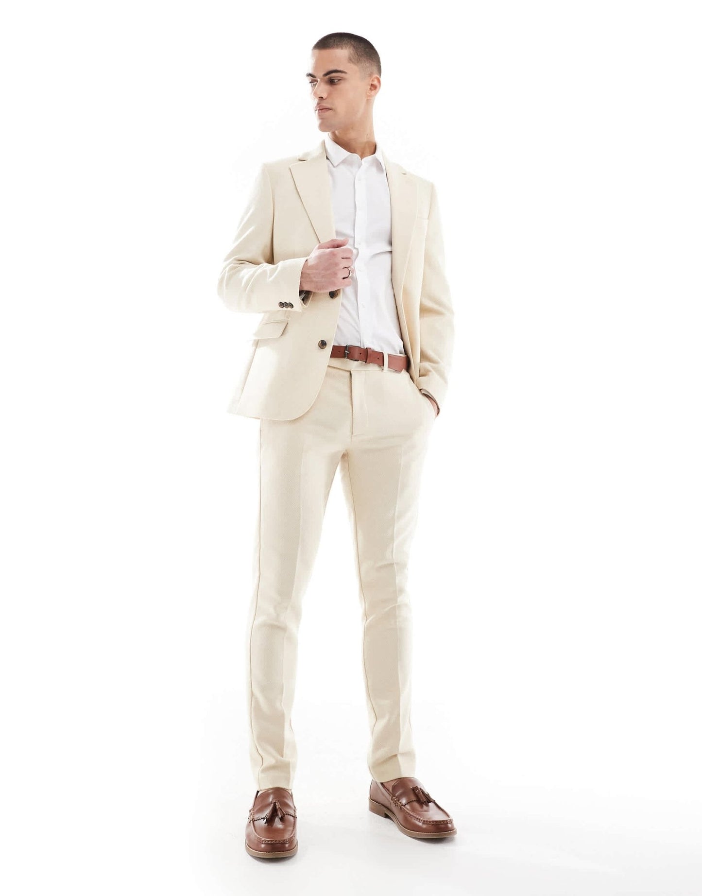ASOS DESIGN wool blend skinny suit trousers in stone weave - ASOS Sample Sale EU Store