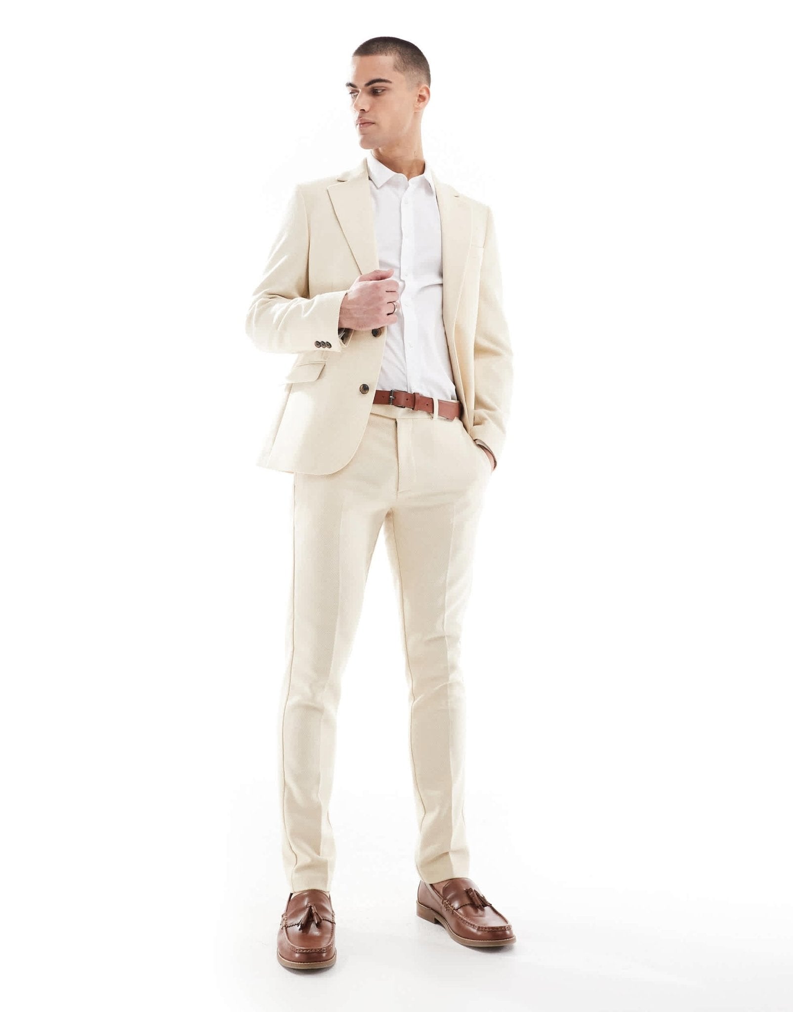ASOS DESIGN wool blend skinny suit trousers in stone weave - ASOS Sample Sale EU Store