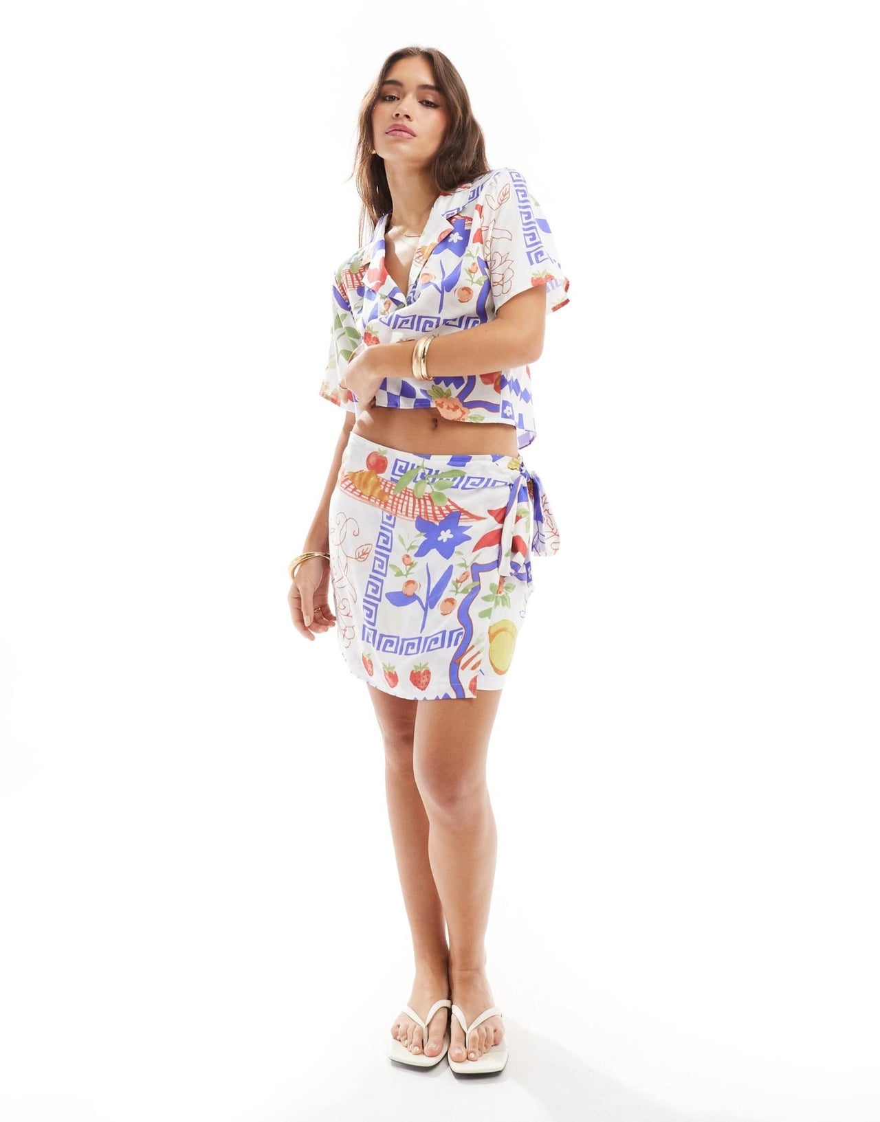 ASOS DESIGN wrap detail co - ord skort in mosaic fruit print - ASOS Sample Sale EU Store