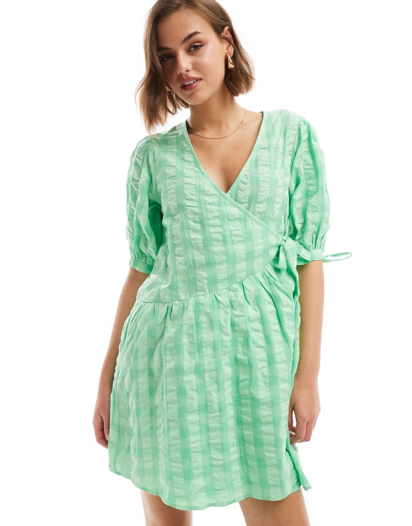 ASOS DESIGN wrap mini smock dress in bright gingham - ASOS Sample Sale EU Store