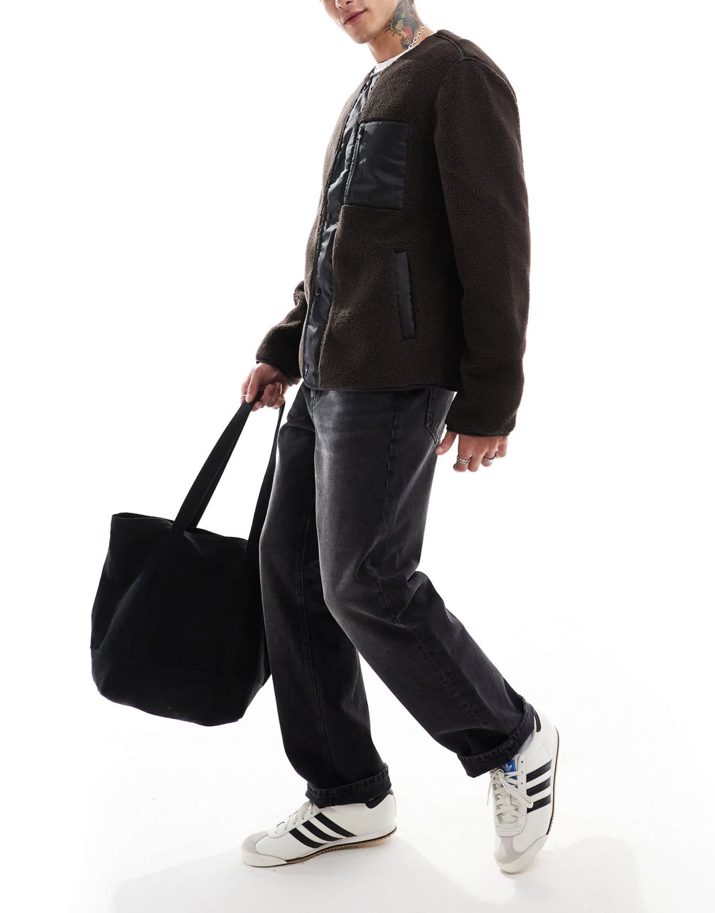 ASOS DESIGN zip through fleece jacket with pocket in brown - ASOS Sample Sale EU Store