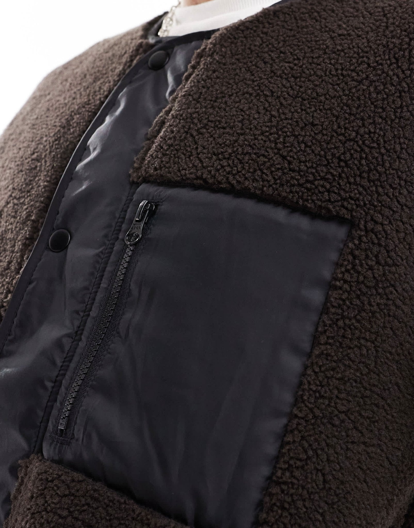 ASOS DESIGN zip through fleece jacket with pocket in brown - ASOS Sample Sale EU Store