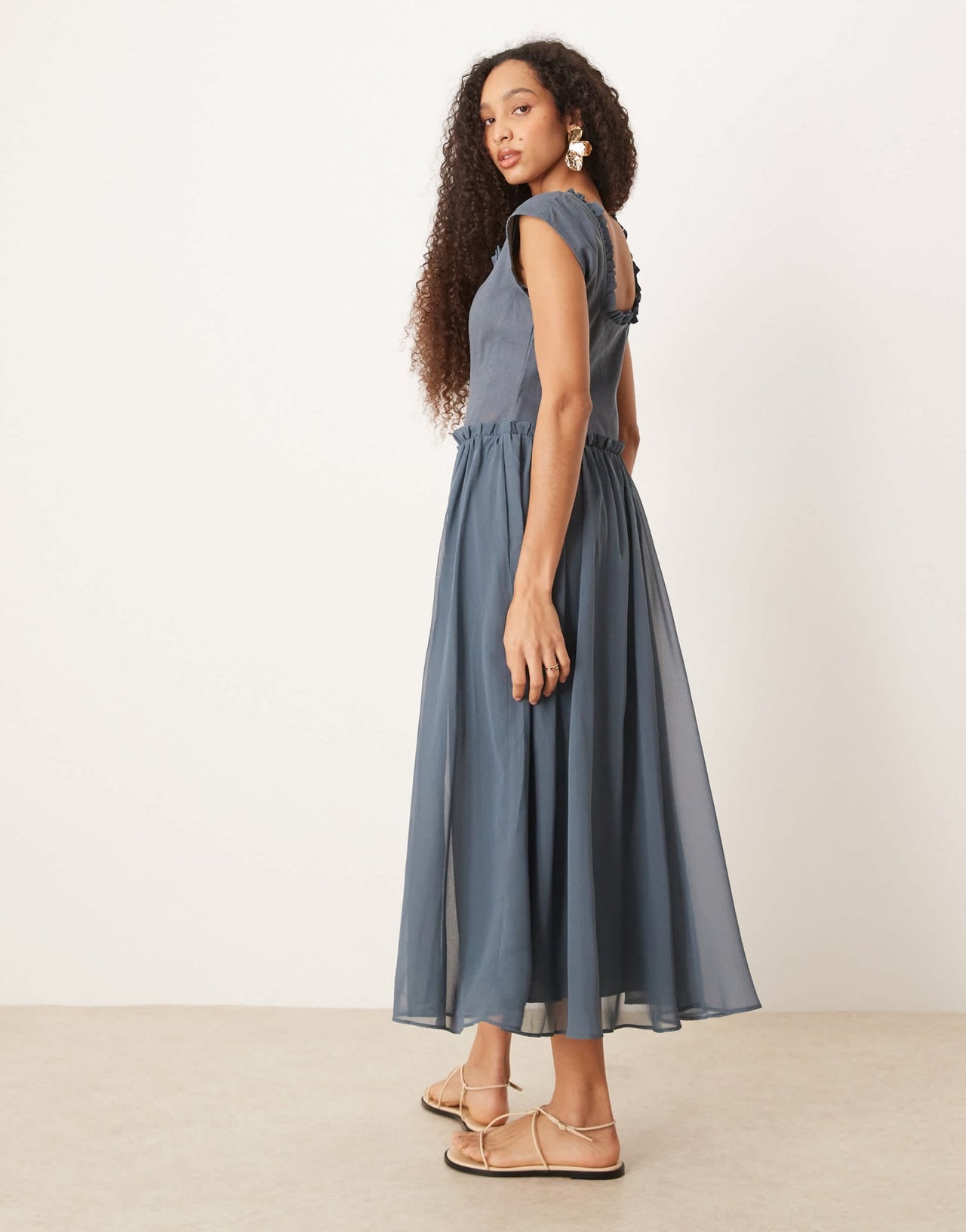 ASOS DESIGN zip through twill bodice midi dress in denim blue - ASOS Sample Sale EU Store