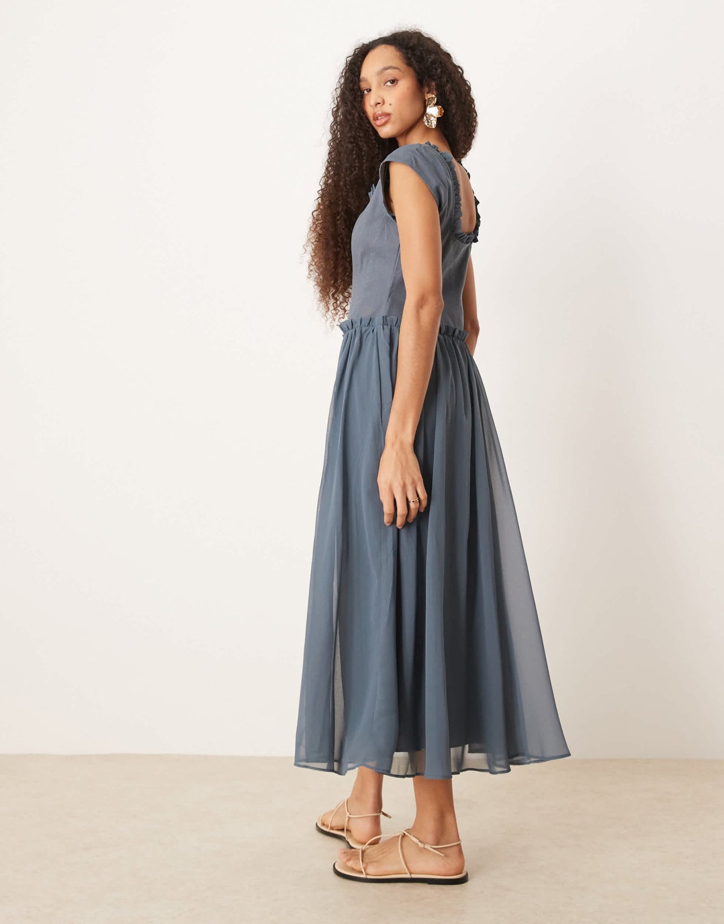 ASOS DESIGN zip through twill bodice midi dress in denim blue - ASOS Sample Sale EU Store