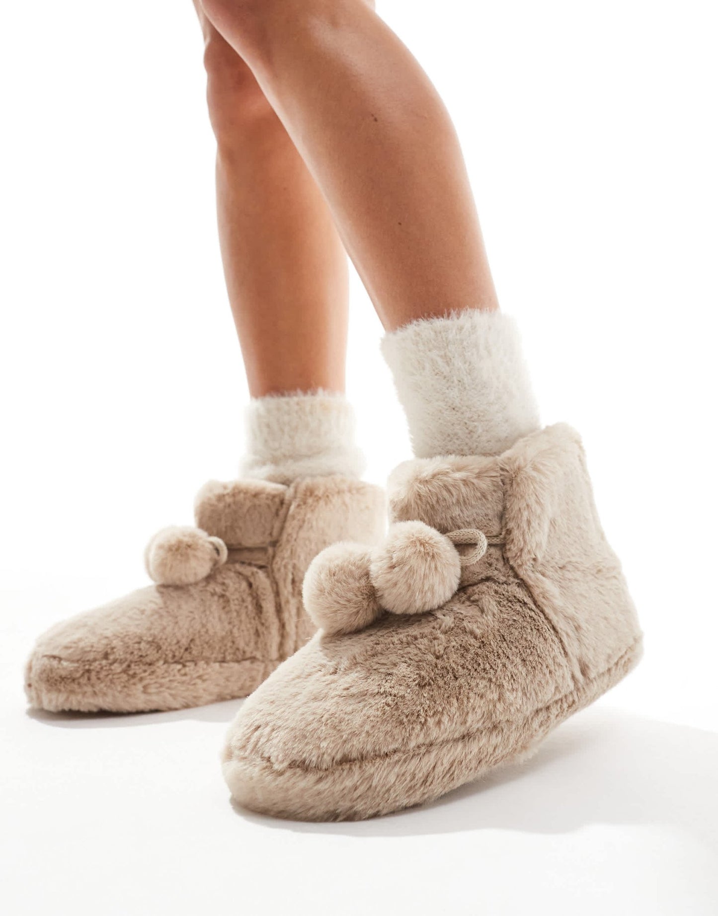 ASOS DESIGN Zyla pom pom bootie slippers in mink - ASOS Sample Sale EU Store