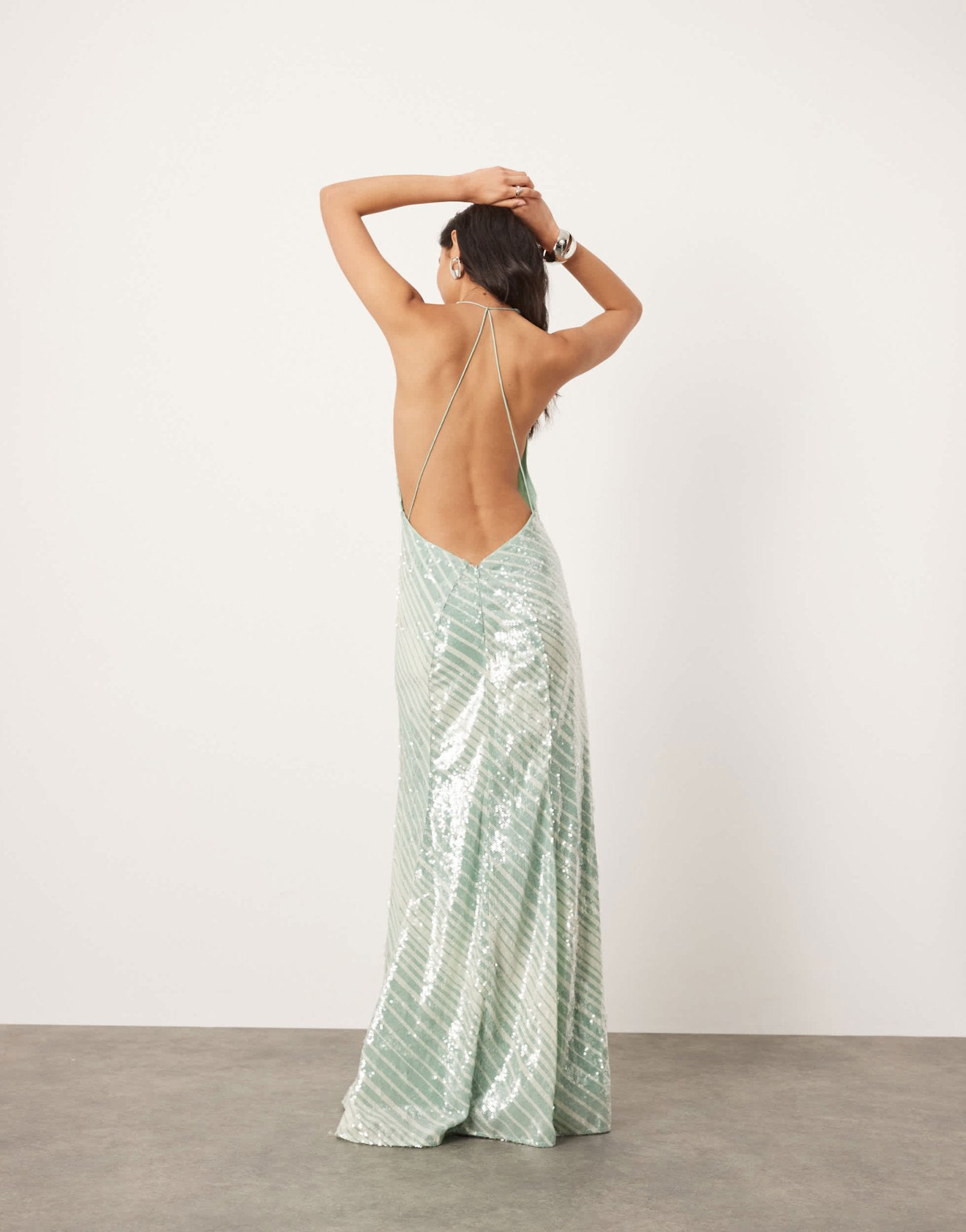 ASOS EDITION allover sequin deep cowl neck maxi dress in mint stripe print - ASOS Sample Sale EU Store