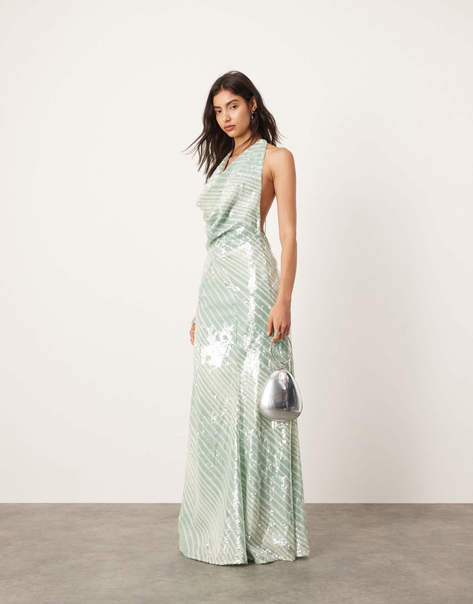 ASOS EDITION allover sequin deep cowl neck maxi dress in mint stripe print - ASOS Sample Sale EU Store