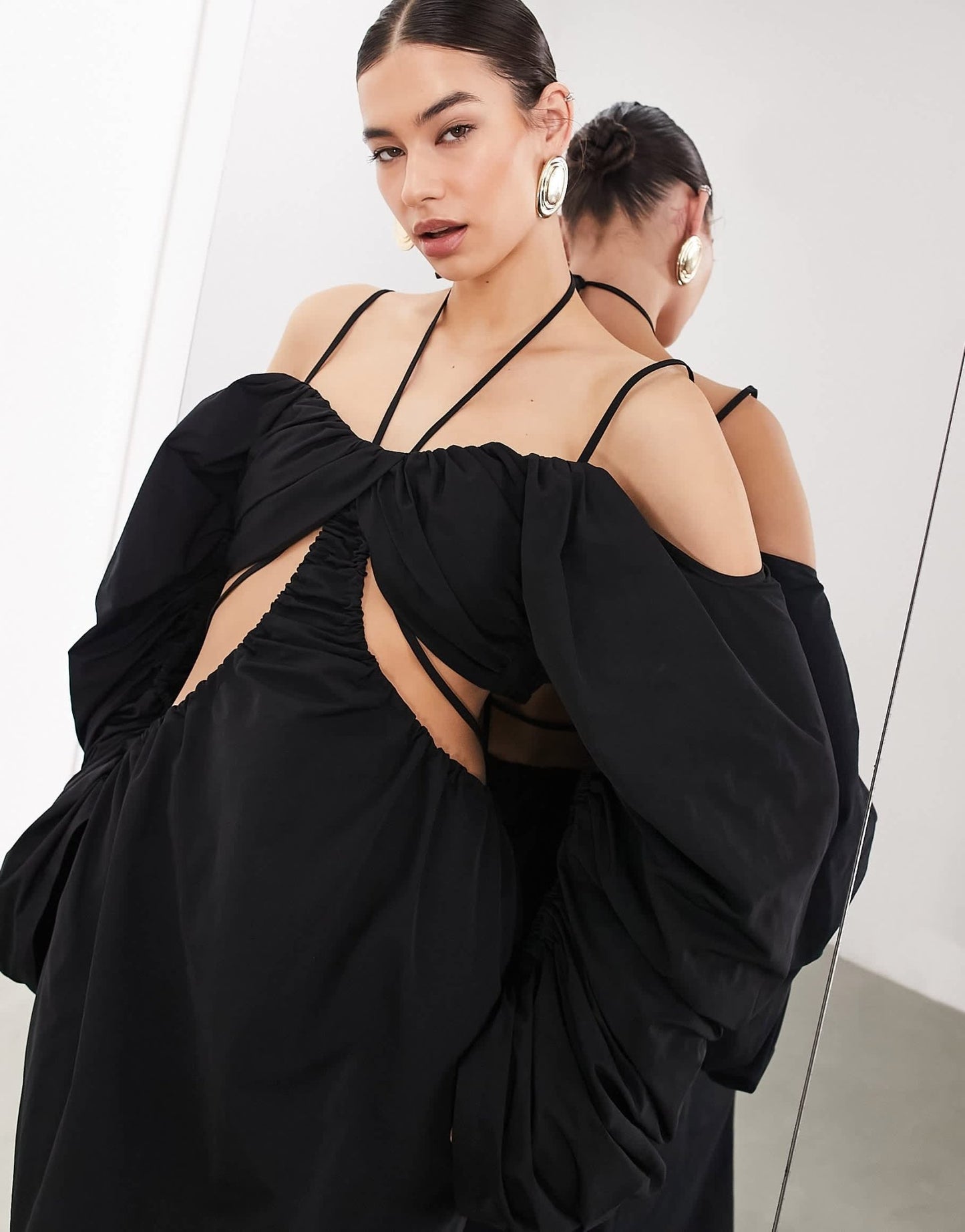 ASOS EDITION bardot oversized structured puff sleeve maxi dress in black - ASOS Sample Sale EU Store