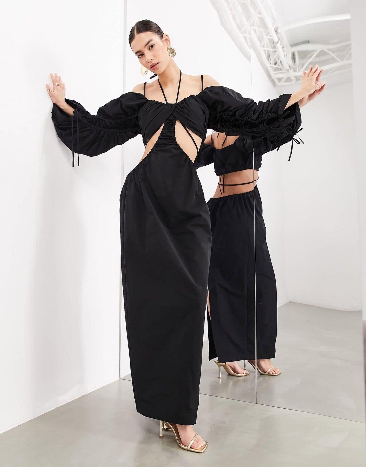 ASOS EDITION bardot oversized structured puff sleeve maxi dress in black - ASOS Sample Sale EU Store