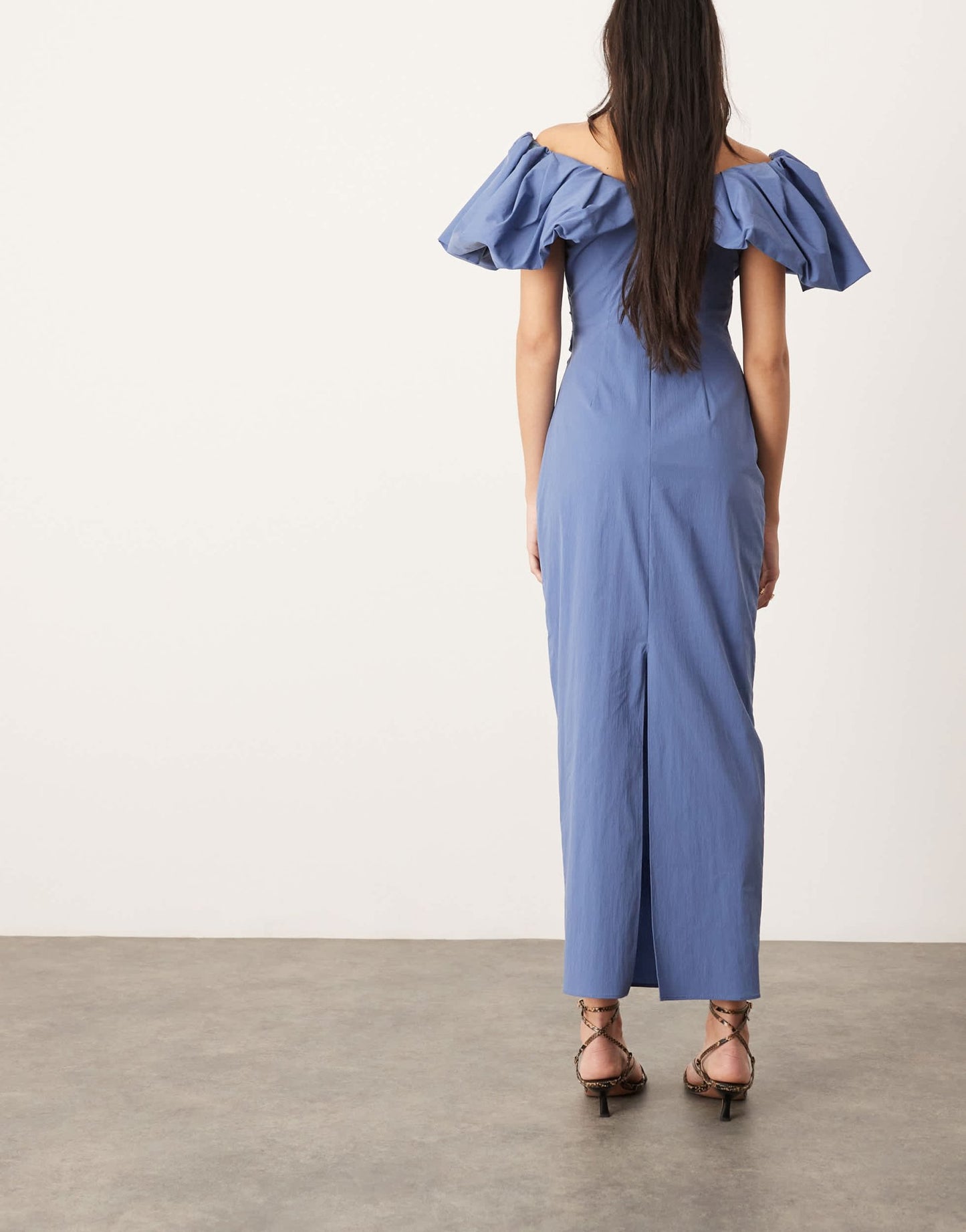 ASOS EDITION bardot ruched puff sleeve maxi dress in blue - ASOS Sample Sale EU Store