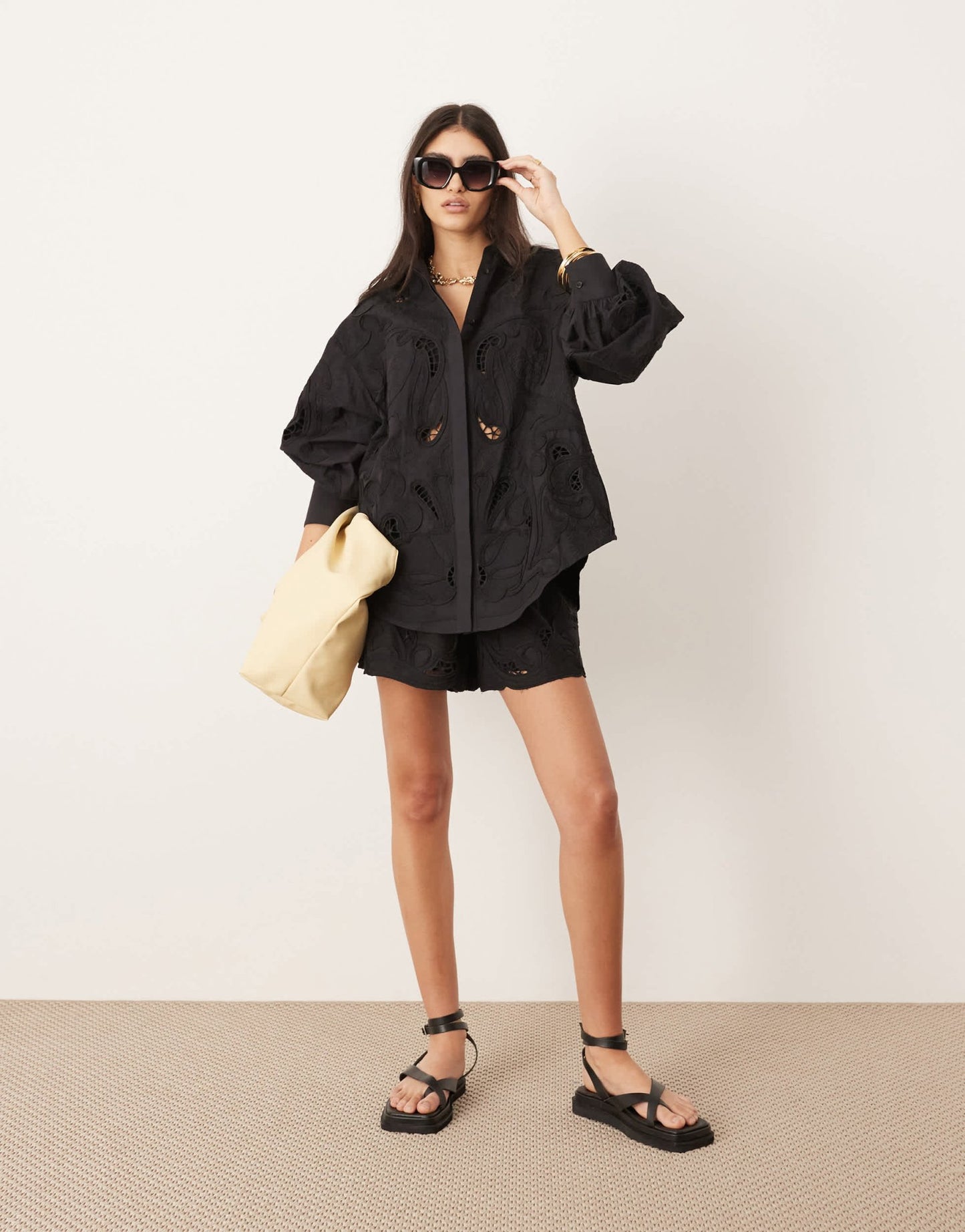 ASOS EDITION broderie cut work boxy shorts co - ord in black - ASOS Sample Sale EU Store