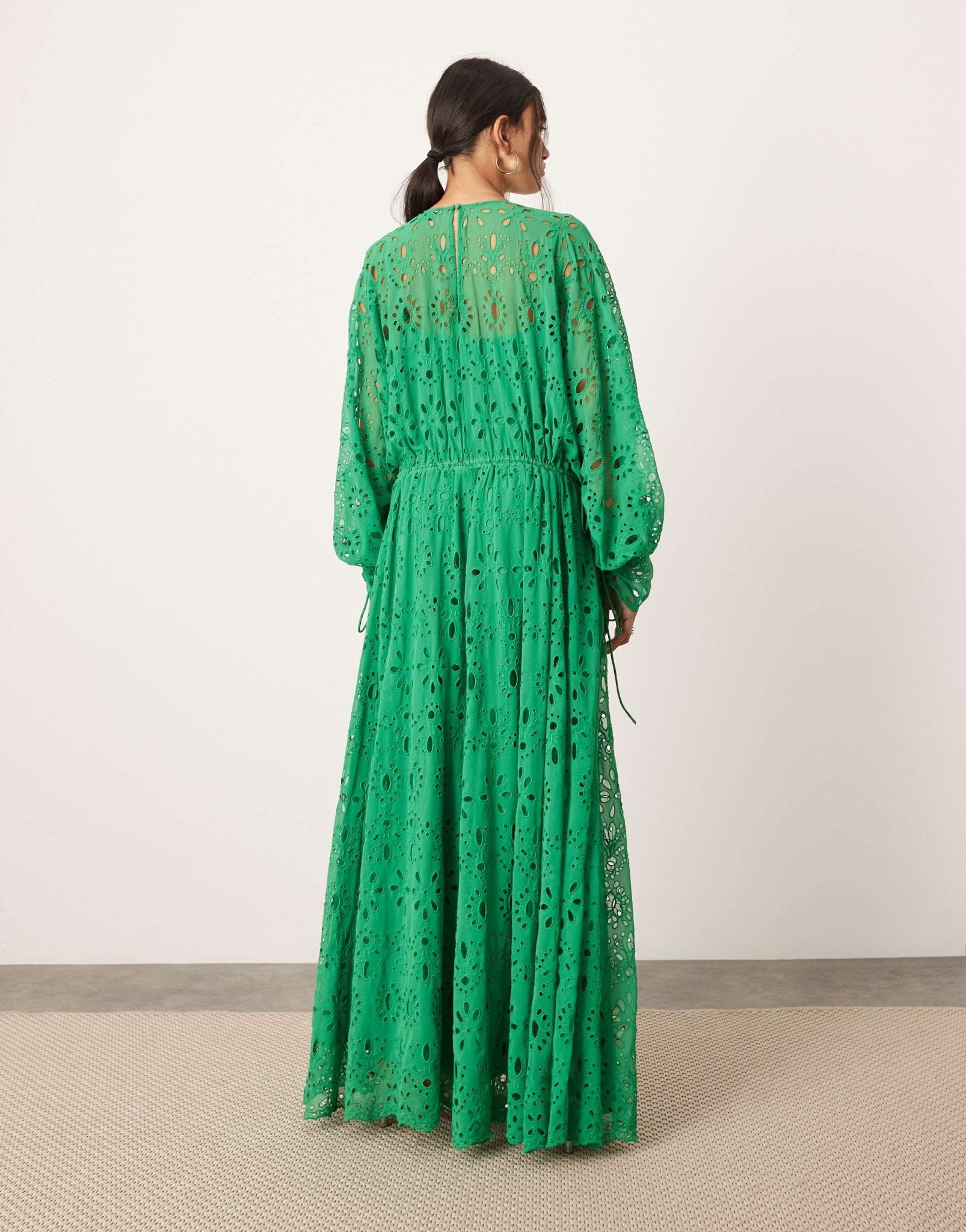 ASOS EDITION broderie extreme gathered waist maxi dress in green - ASOS Sample Sale EU Store