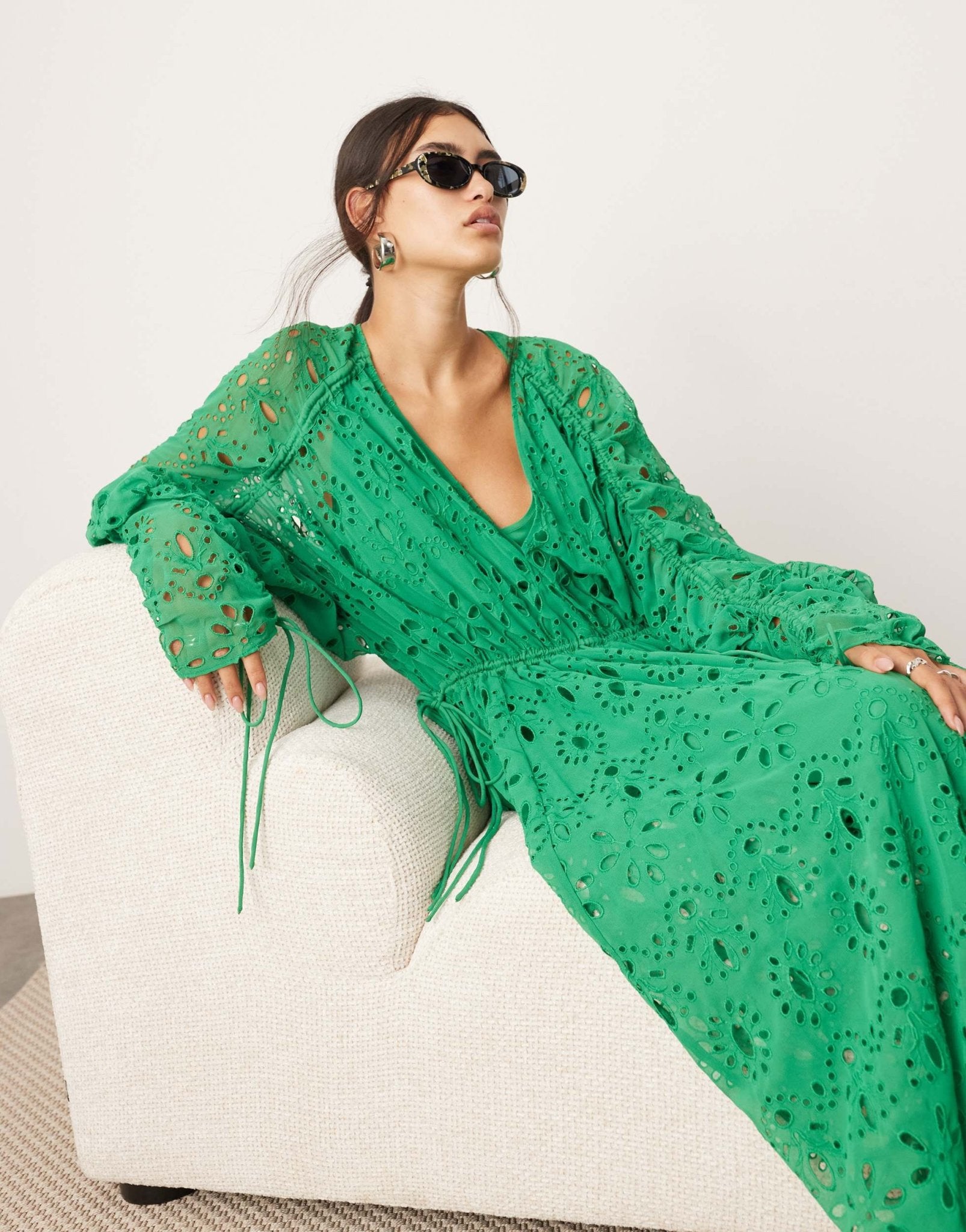 ASOS EDITION broderie extreme gathered waist maxi dress in green - ASOS Sample Sale EU Store