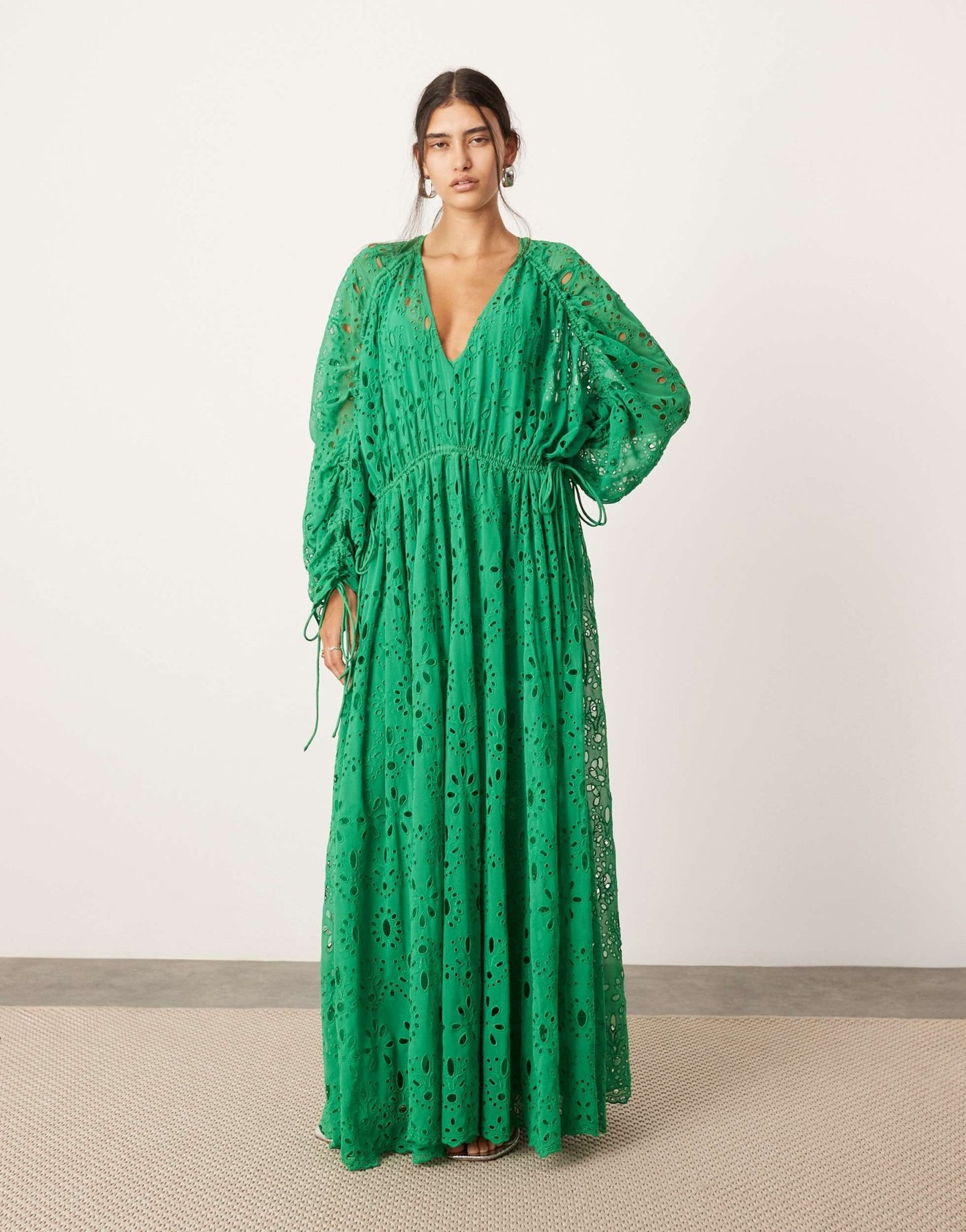 ASOS EDITION broderie extreme gathered waist maxi dress in green - ASOS Sample Sale EU Store