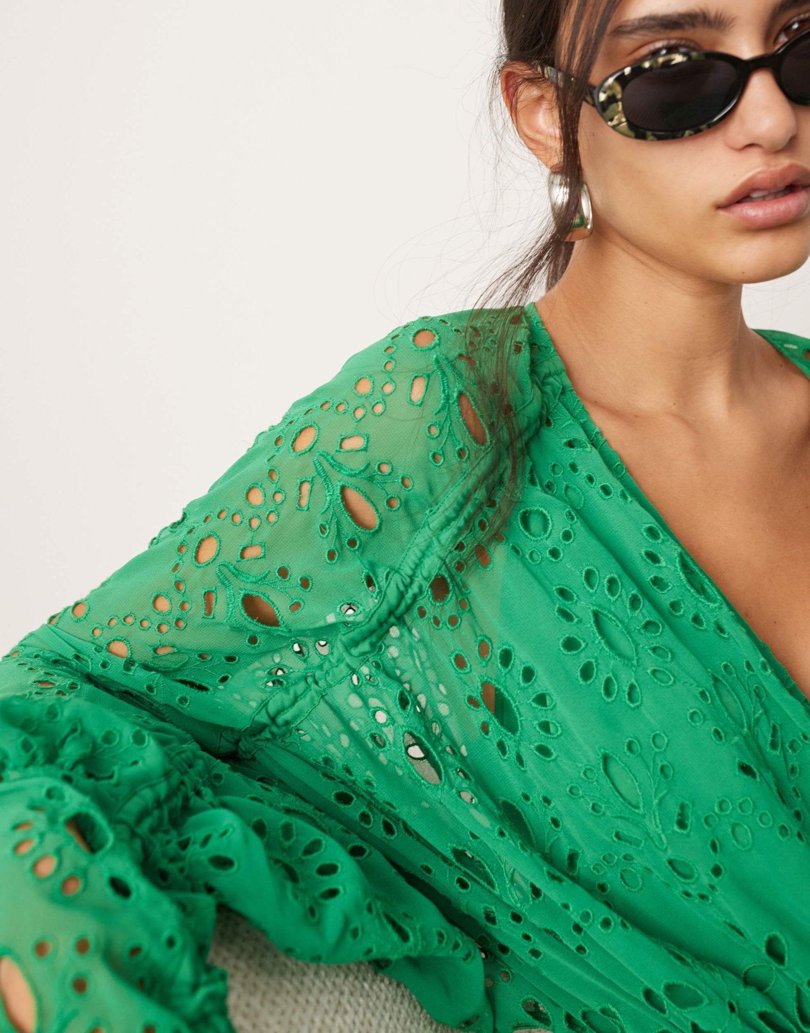 ASOS EDITION broderie extreme gathered waist maxi dress in green - ASOS Sample Sale EU Store