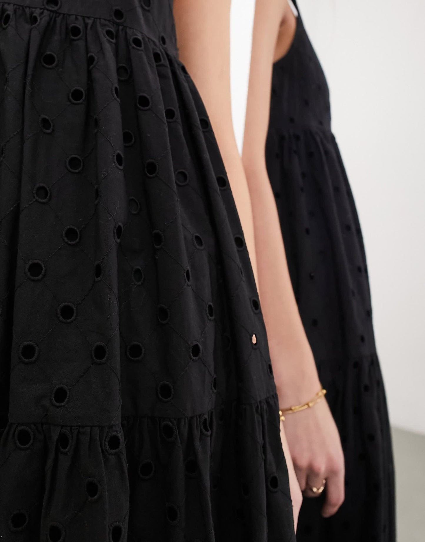 ASOS EDITION broderie super full scoop neck tiered maxi dress in black - ASOS Sample Sale EU Store