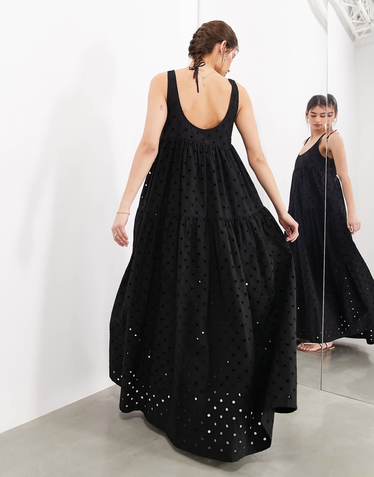 ASOS EDITION broderie super full scoop neck tiered maxi dress in black - ASOS Sample Sale EU Store