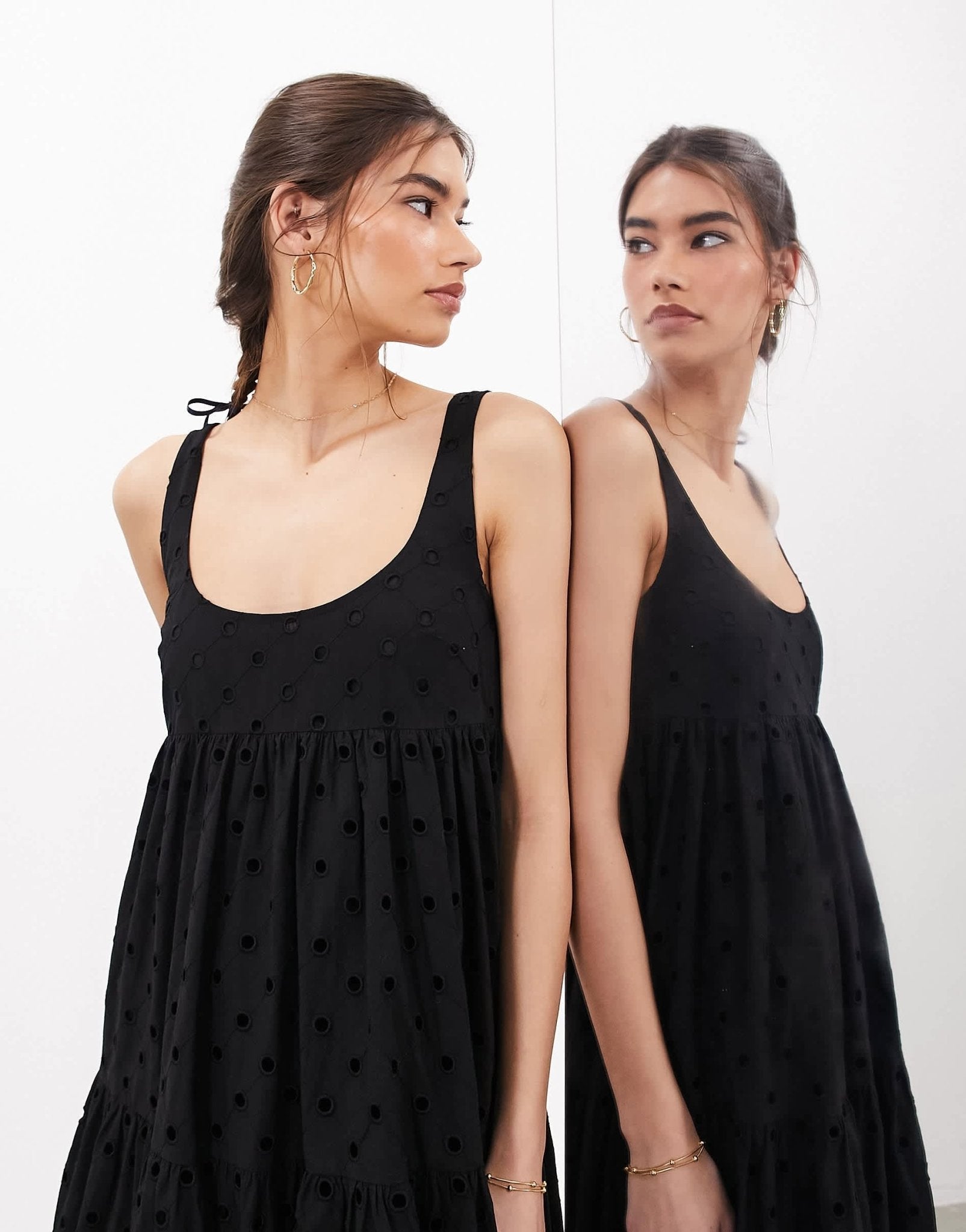 ASOS EDITION broderie super full scoop neck tiered maxi dress in black - ASOS Sample Sale EU Store