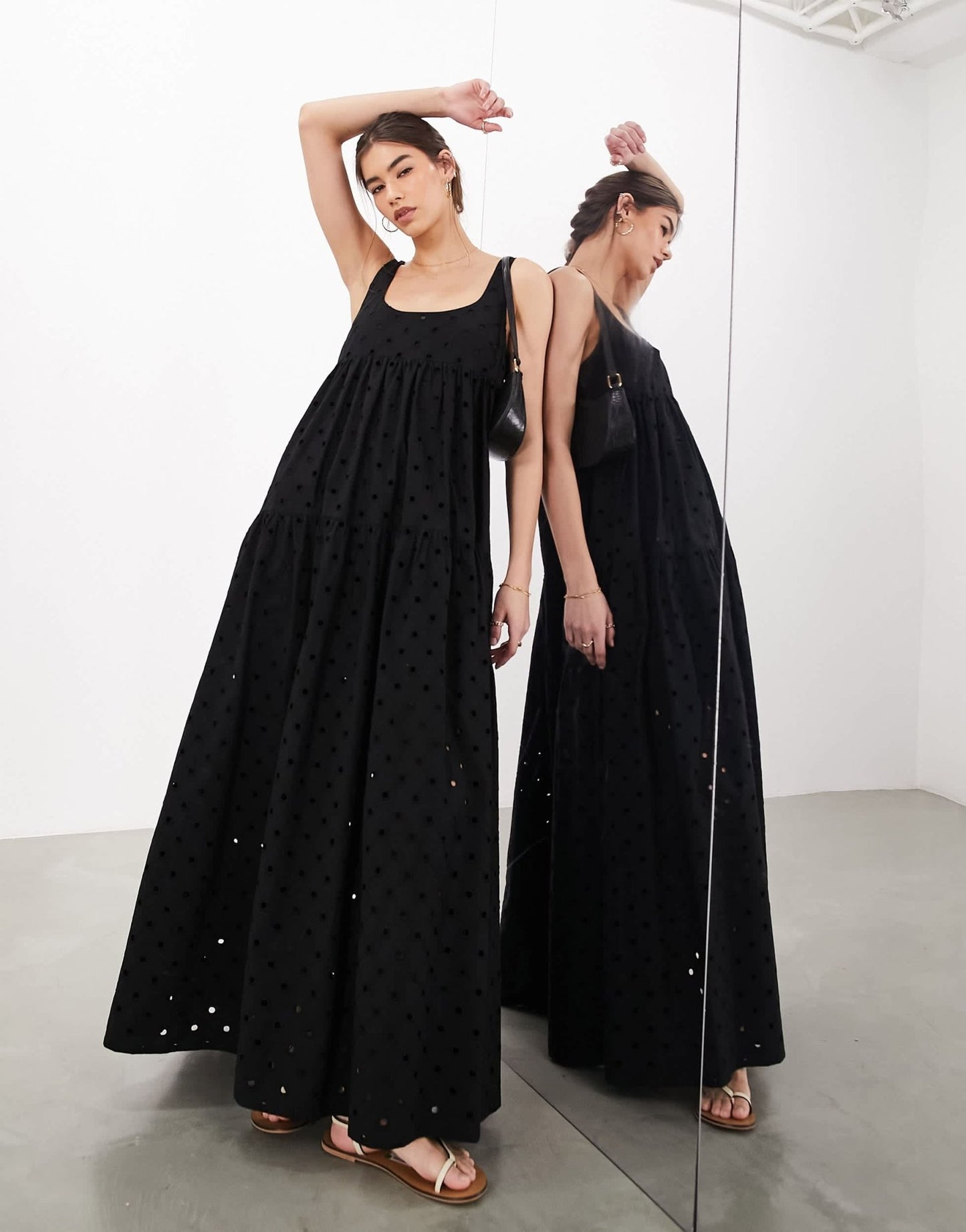 ASOS EDITION broderie super full scoop neck tiered maxi dress in black - ASOS Sample Sale EU Store