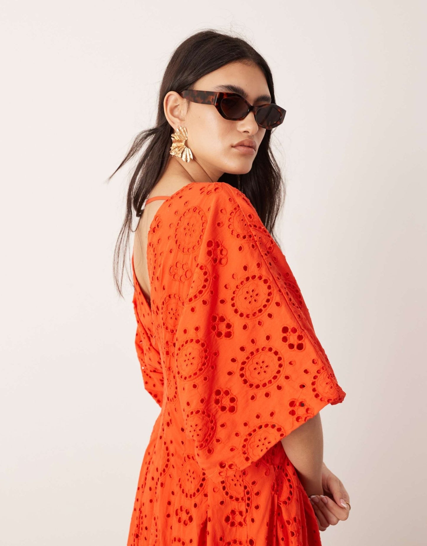 ASOS EDITION broderie wide sleeve plunge midi dress in red - ASOS Sample Sale EU Store