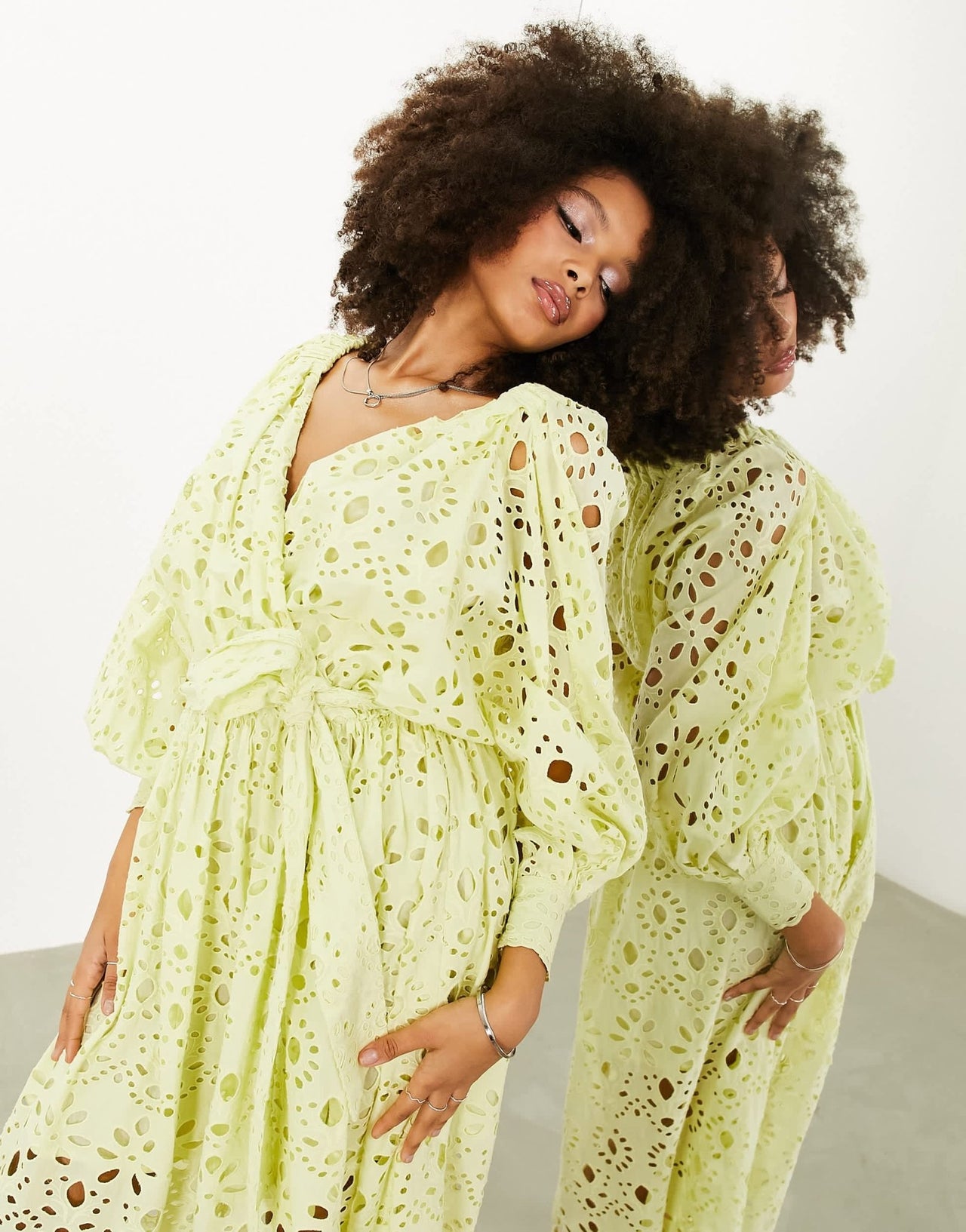 ASOS EDITION broderie wrap belted midi dress in lemon - ASOS Sample Sale EU Store