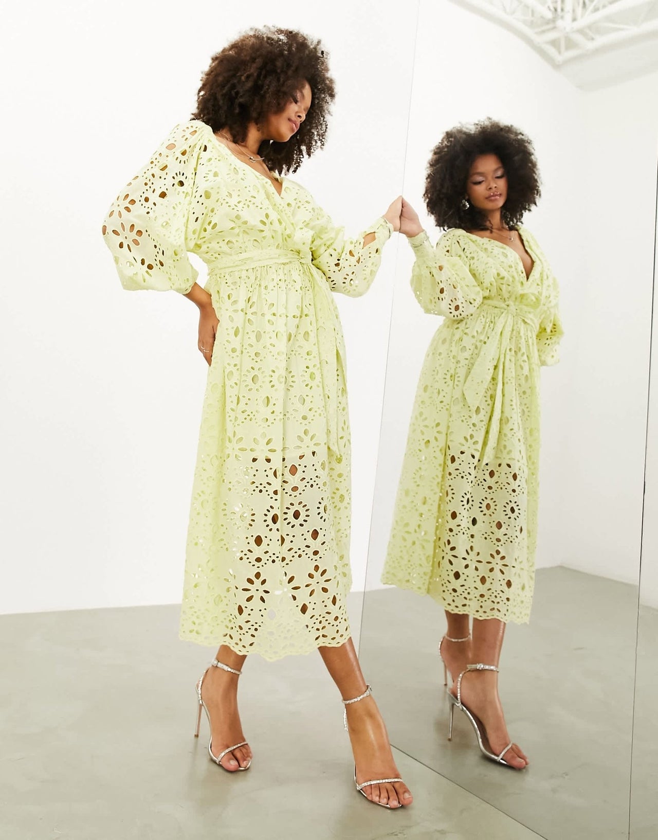 ASOS EDITION broderie wrap belted midi dress in lemon - ASOS Sample Sale EU Store