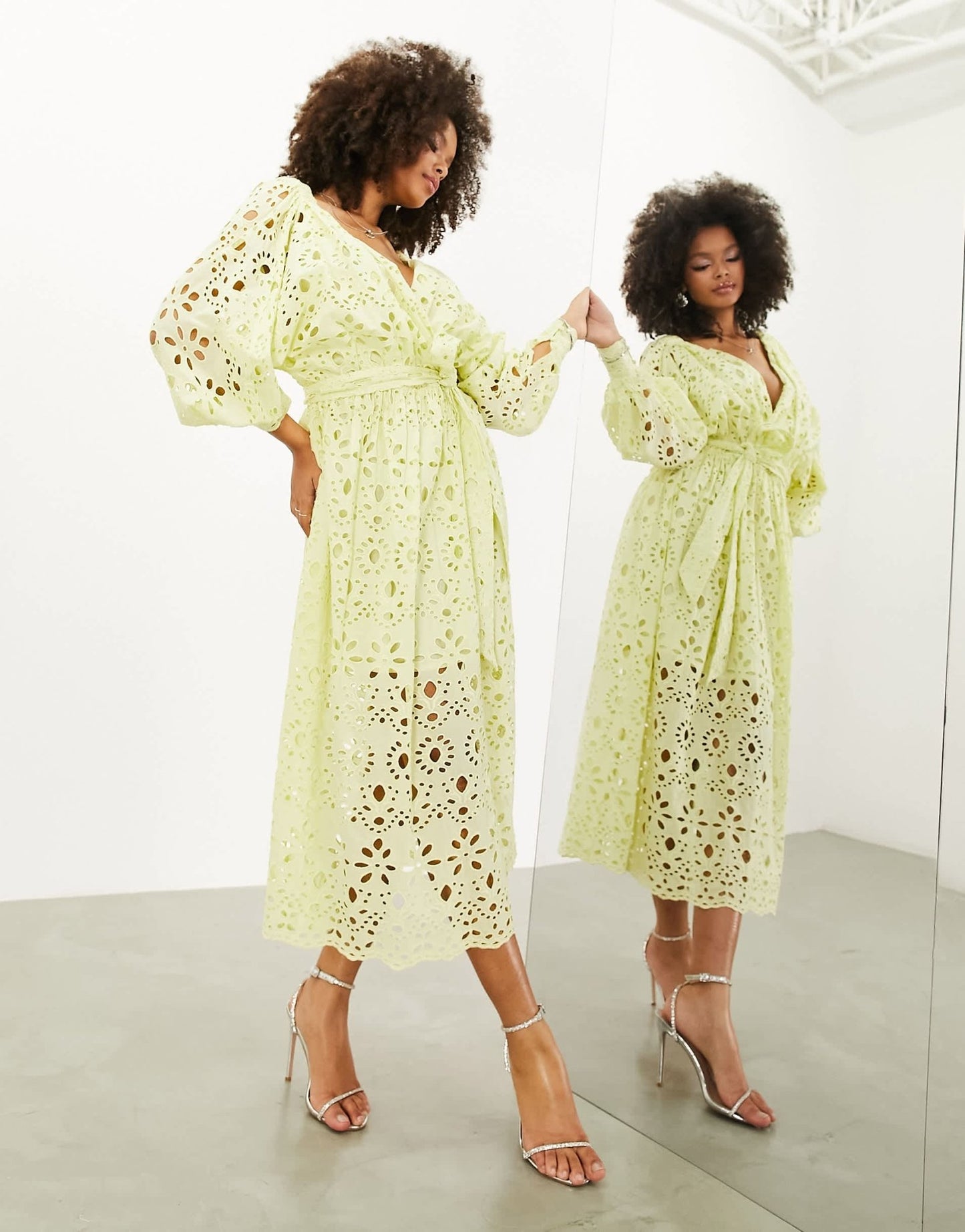 ASOS EDITION broderie wrap belted midi dress in lemon - ASOS Sample Sale EU Store