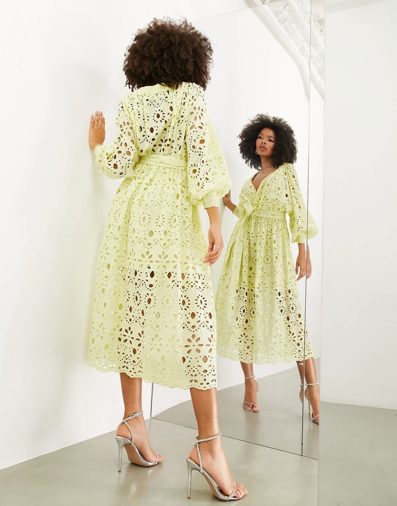 ASOS EDITION broderie wrap belted midi dress in lemon - ASOS Sample Sale EU Store