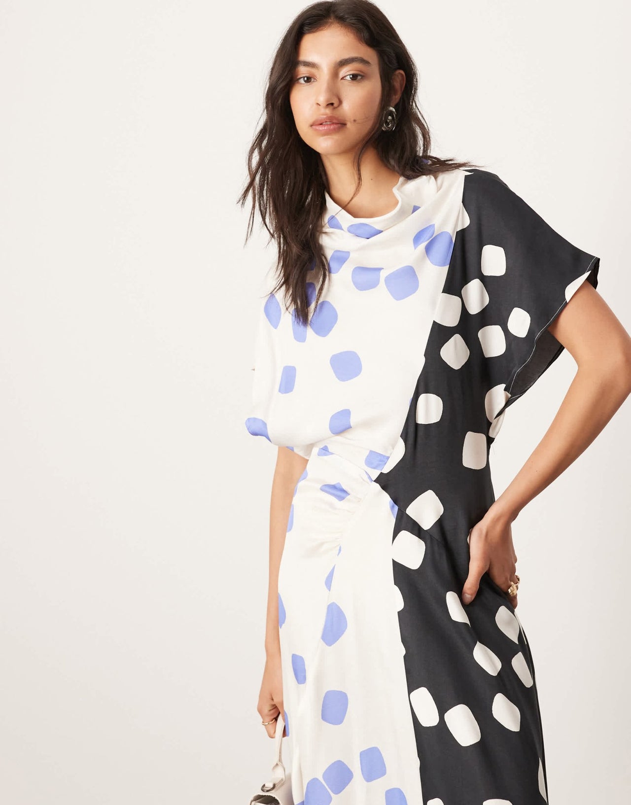 ASOS EDITION cowl neck midi dress with asymmetric hem in colourblock spot - ASOS Sample Sale EU Store