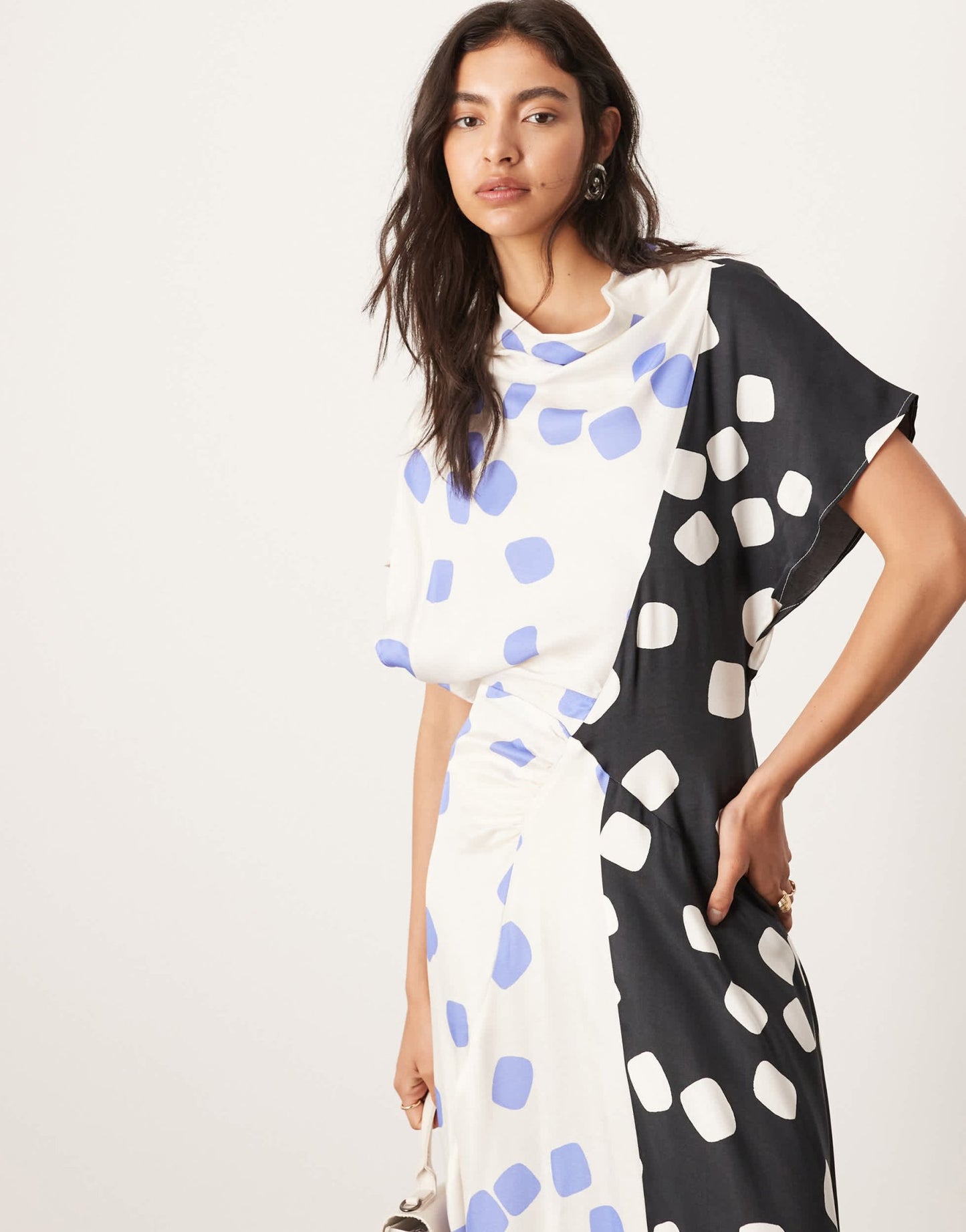 ASOS EDITION cowl neck midi dress with asymmetric hem in colourblock spot - ASOS Sample Sale EU Store