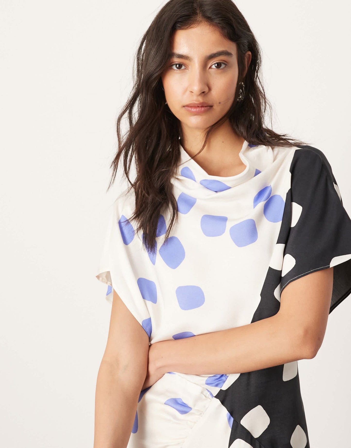 ASOS EDITION cowl neck midi dress with asymmetric hem in colourblock spot - ASOS Sample Sale EU Store