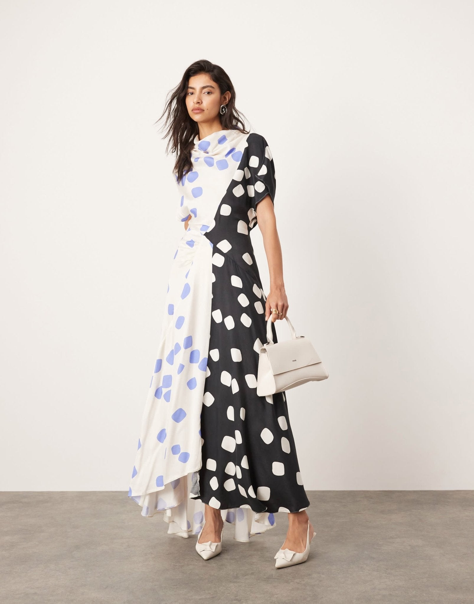 ASOS EDITION cowl neck midi dress with asymmetric hem in colourblock spot - ASOS Sample Sale EU Store