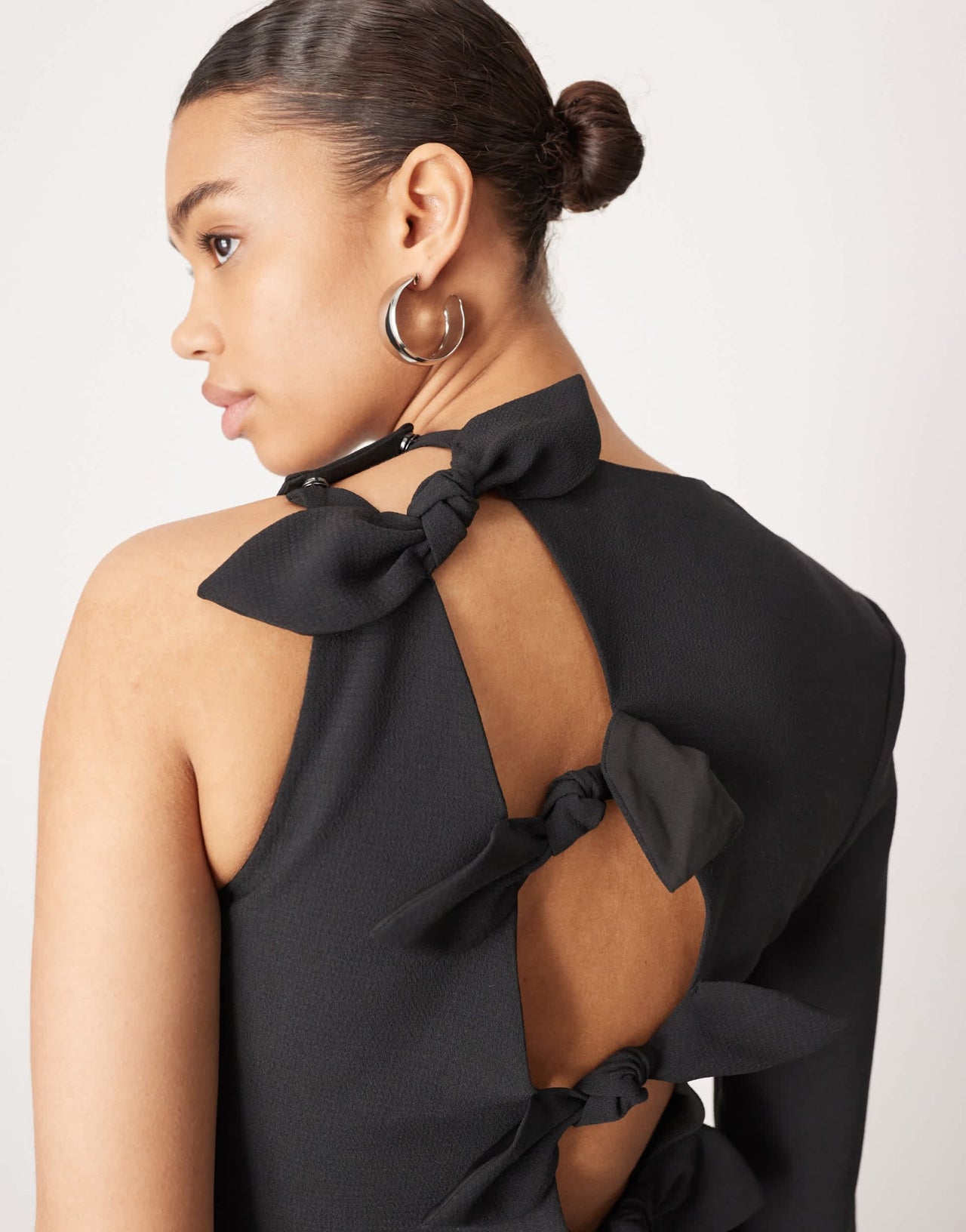ASOS EDITION crepe one sleeve bow detail maxi dress in black - ASOS Sample Sale EU Store