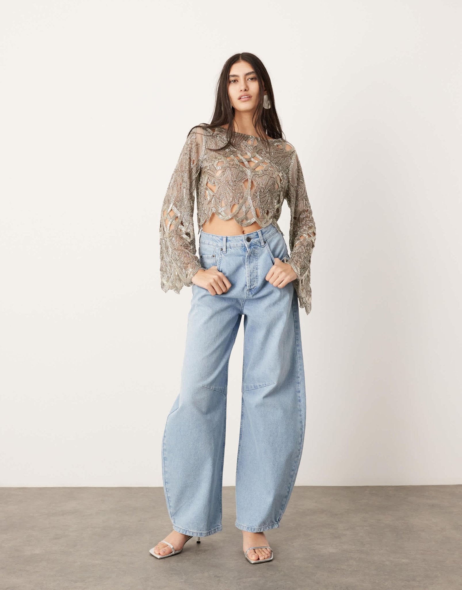 ASOS EDITION cut work nouveau floral embellished long sleeve top - ASOS Sample Sale EU Store