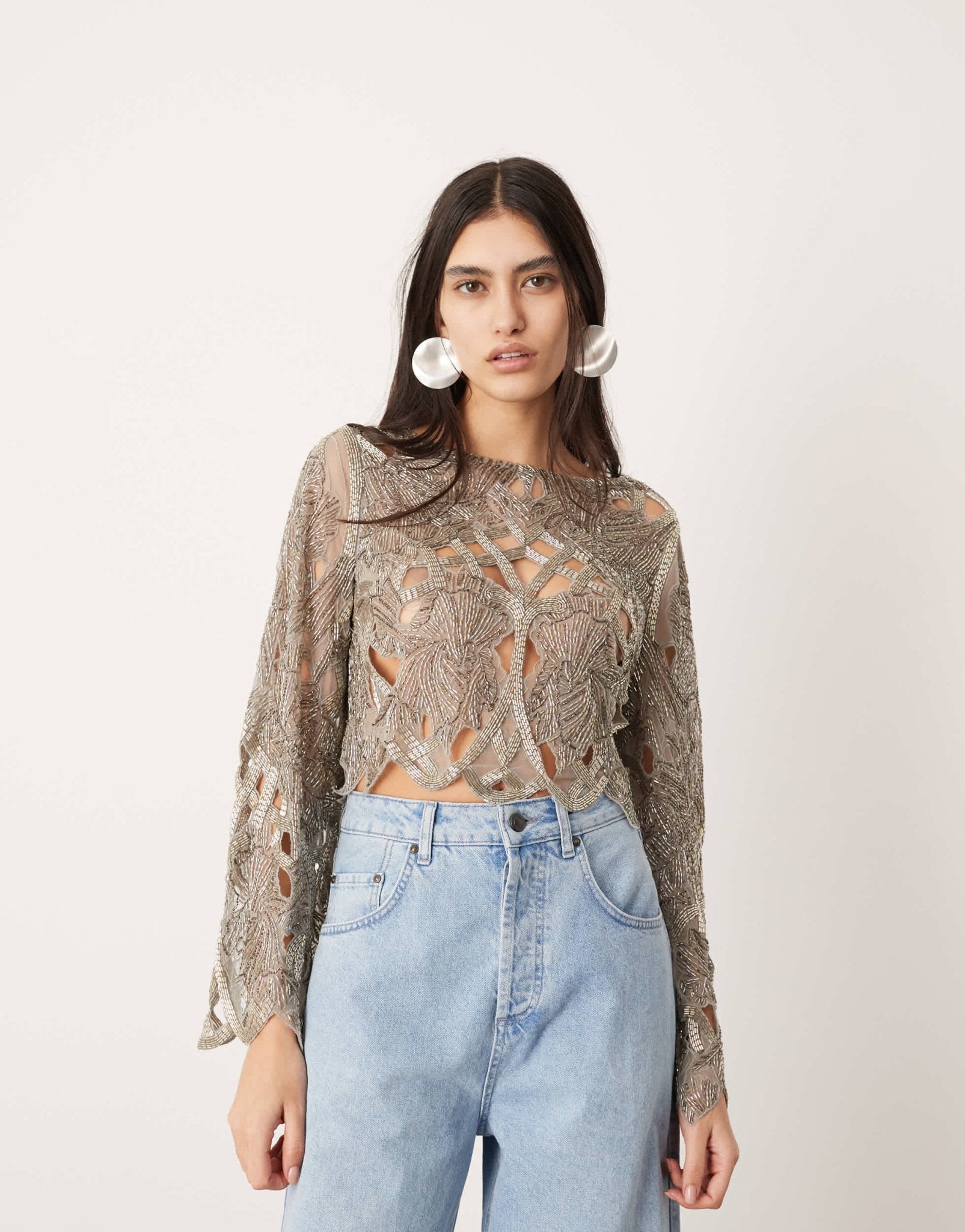 ASOS EDITION cut work nouveau floral embellished long sleeve top - ASOS Sample Sale EU Store