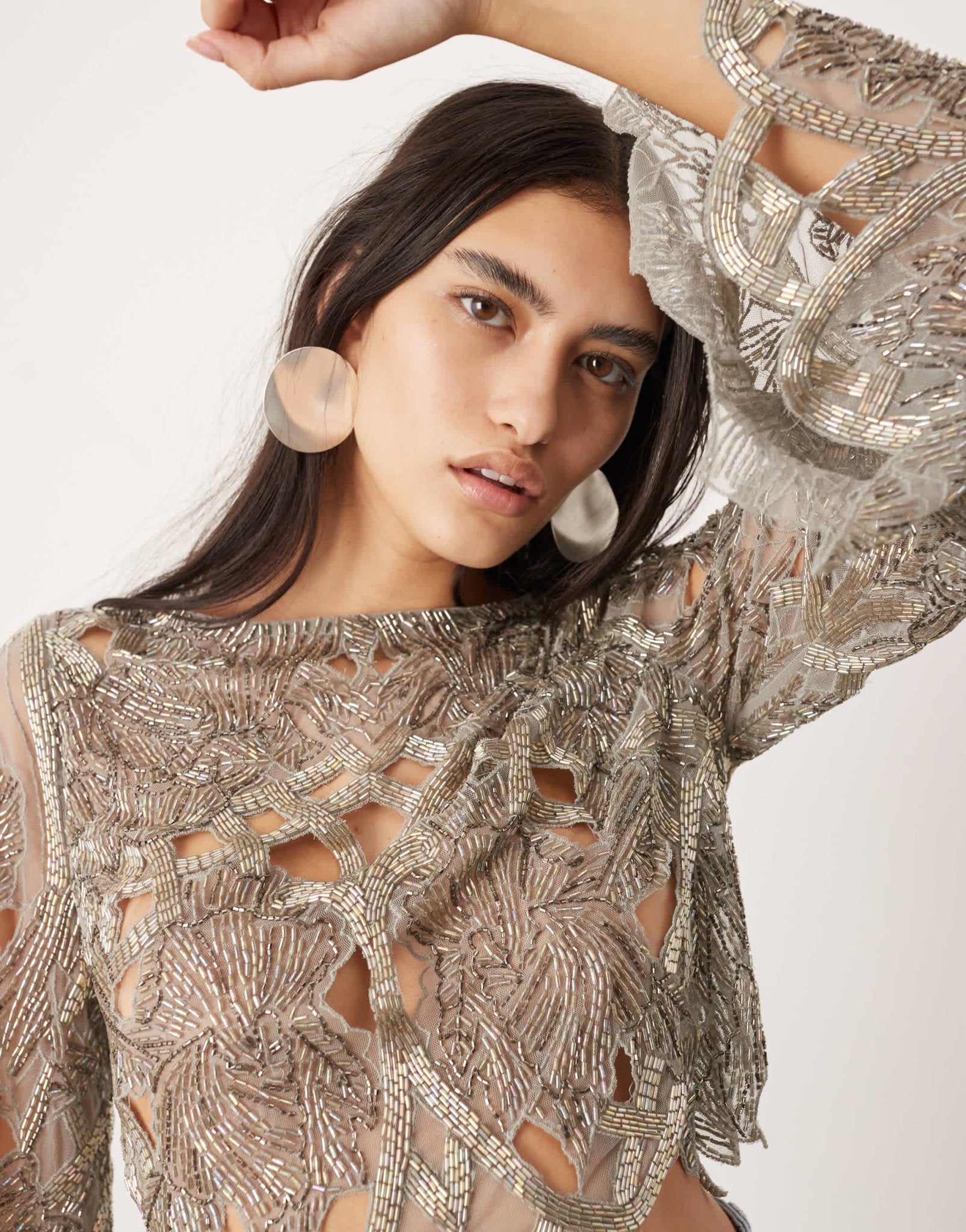 ASOS EDITION cut work nouveau floral embellished long sleeve top - ASOS Sample Sale EU Store